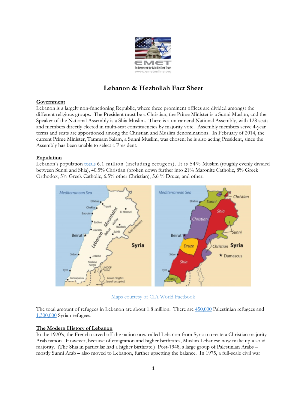 Lebanon & Hezbollah Fact Sheet