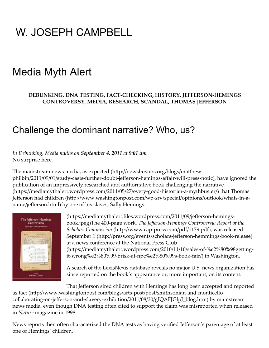 W. JOSEPH CAMPBELL Media Myth Alert