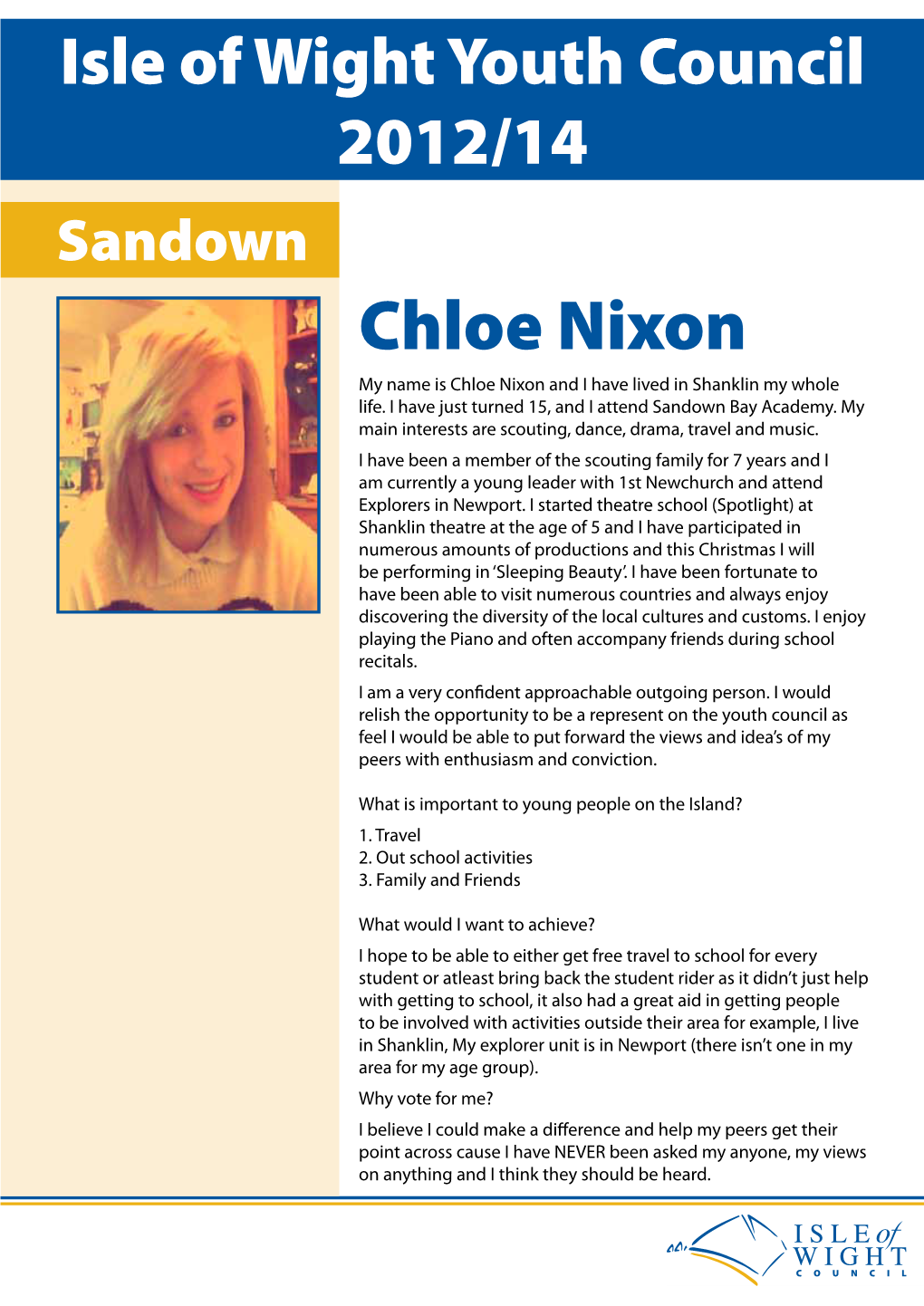 Chloe Nixon My Name Is Chloe Nixon and I Have Lived in Shanklin My Whole Life