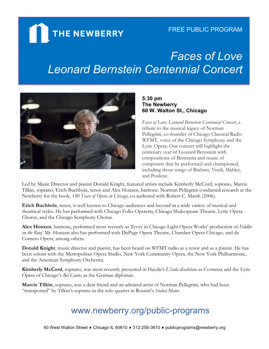 Faces of Love Leonard Bernstein Centennial Concert