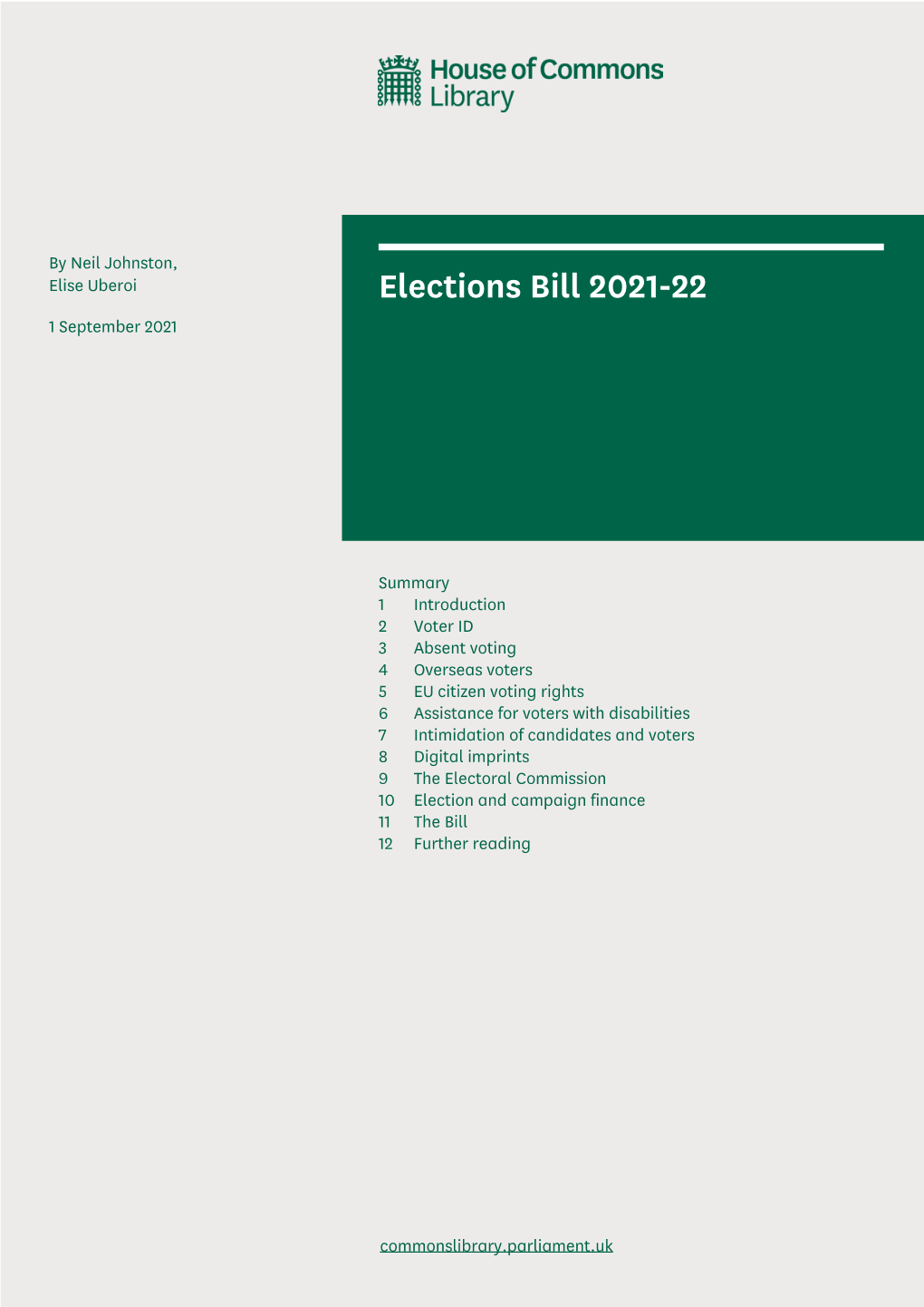 Elections Bill 2021-22 1 September 2021