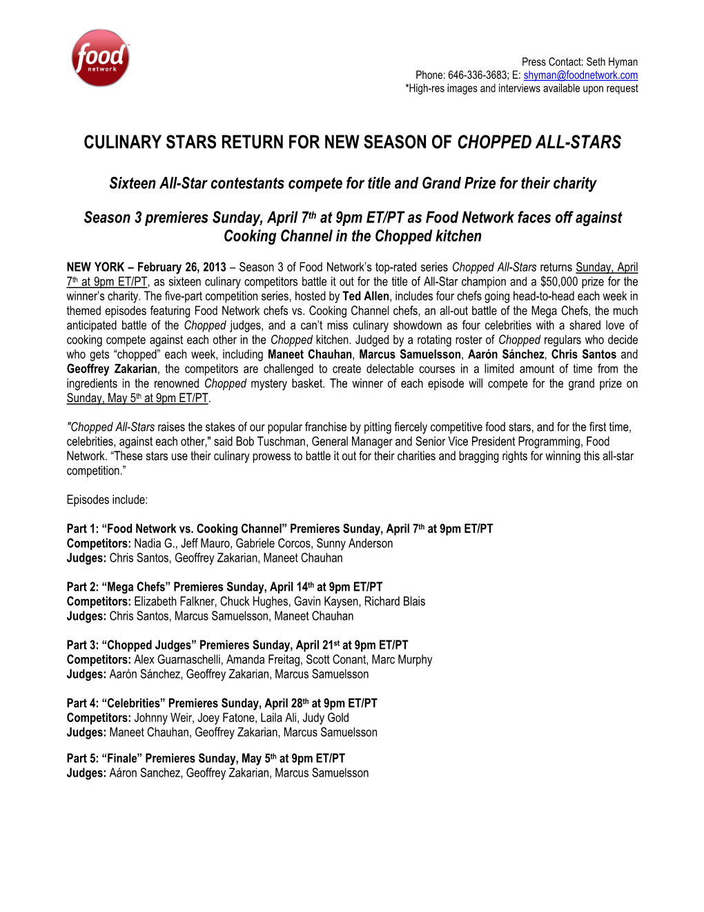 Culinary Stars Return for New Season of Chopped All-Stars