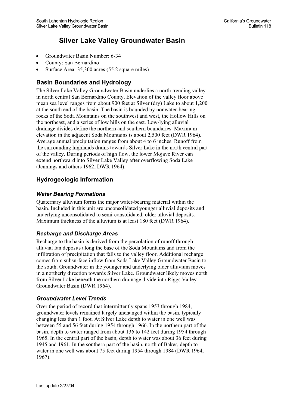 Silver Lake Valley Groundwater Basin Bulletin 118