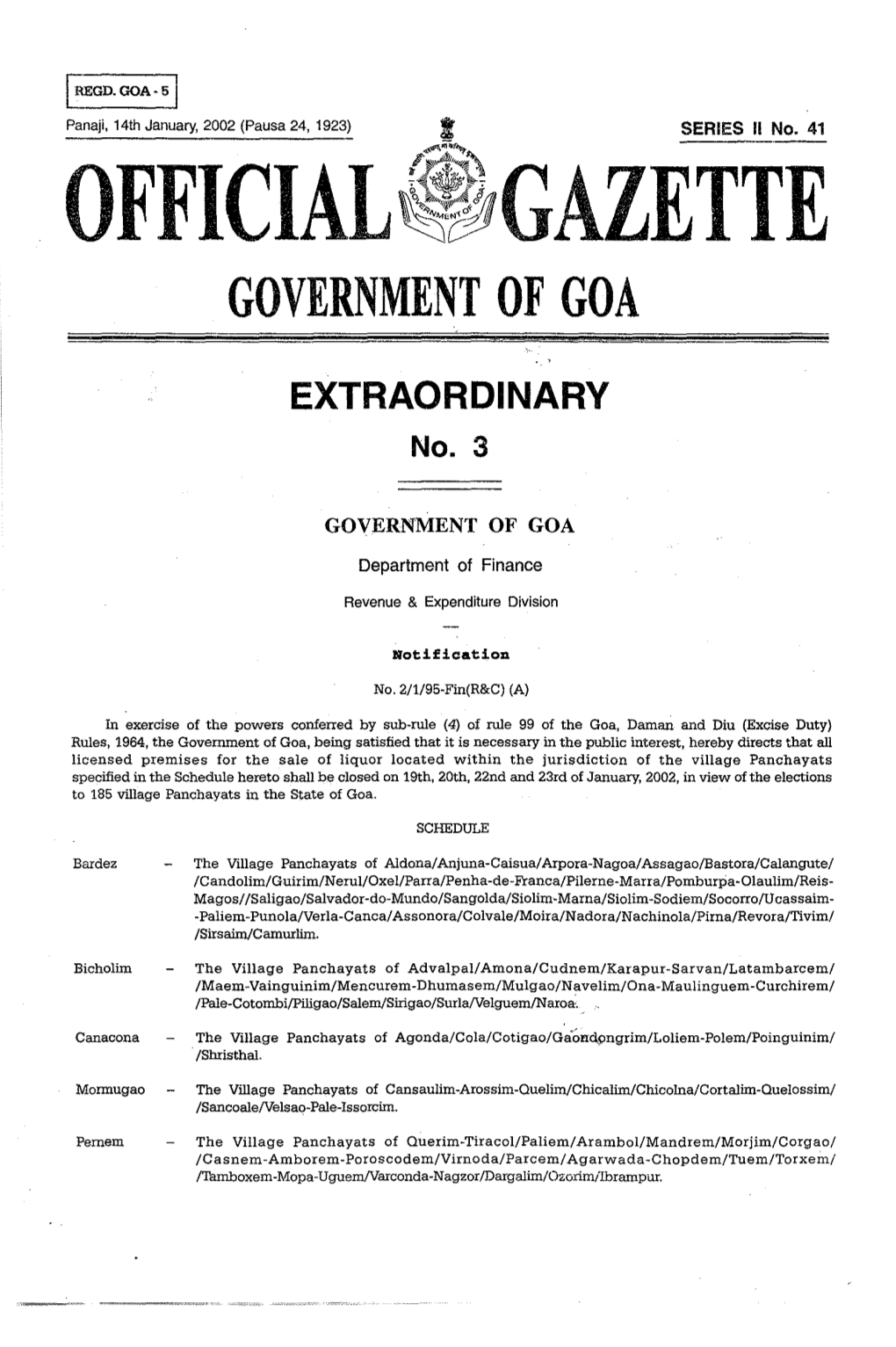 Panaji, 14Th January, 2002 (Pausa 24, 1923) SERIES II No