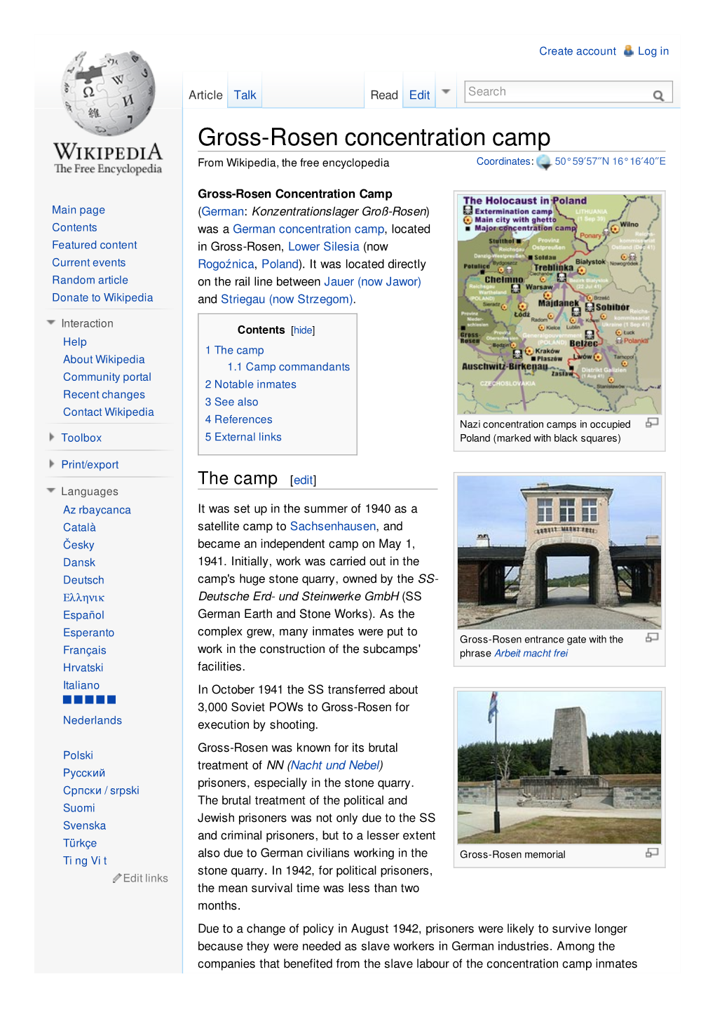 Gross-Rosen Concentration Camp from Wikipedia, the Free Encyclopedia Coordinates: 50°59¢57²N 16°16¢40²E