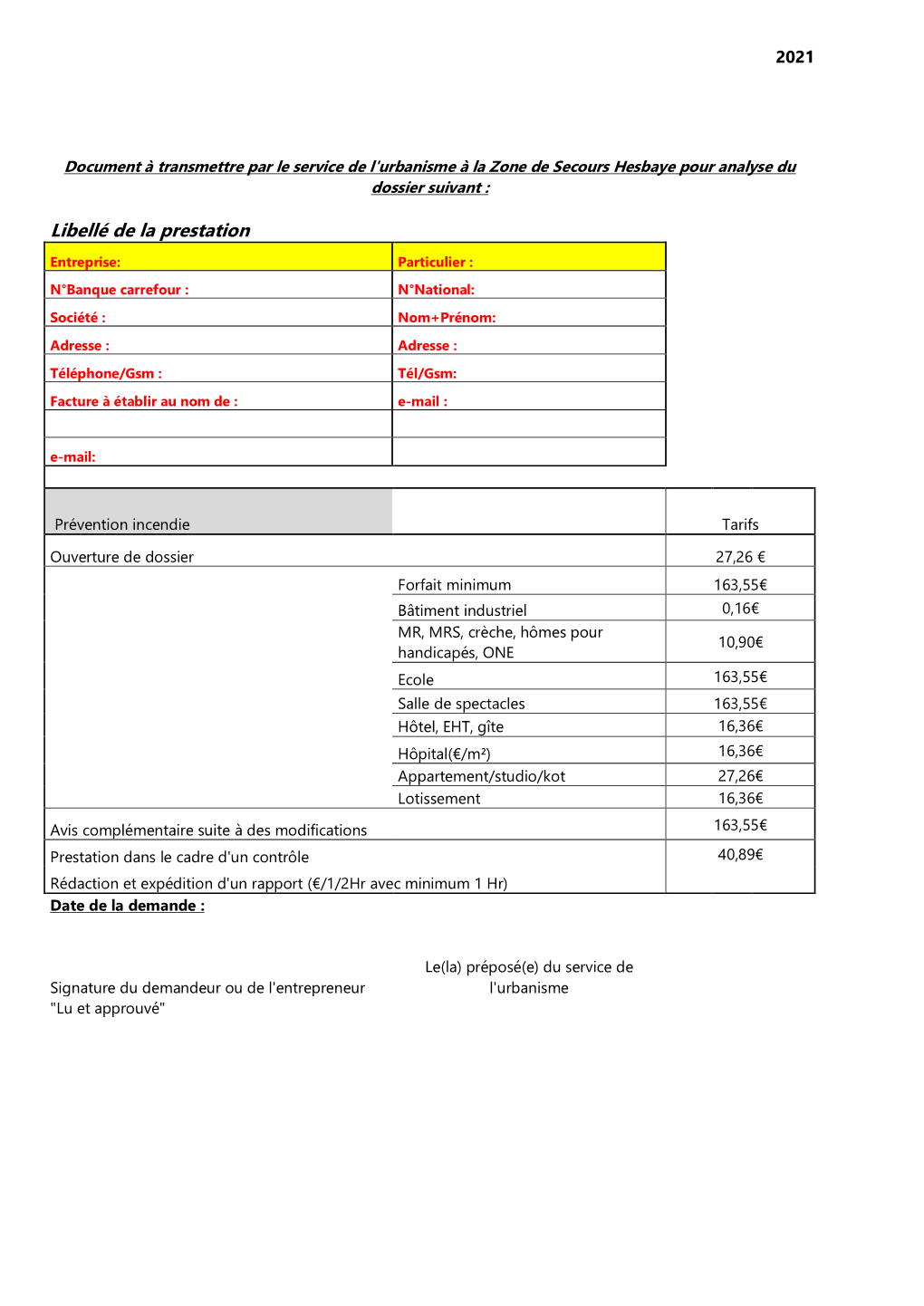 Libellé De La Prestation