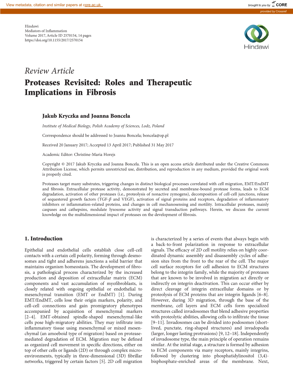 Review Article Proteases Revisited: Roles and Therapeutic Implications in Fibrosis