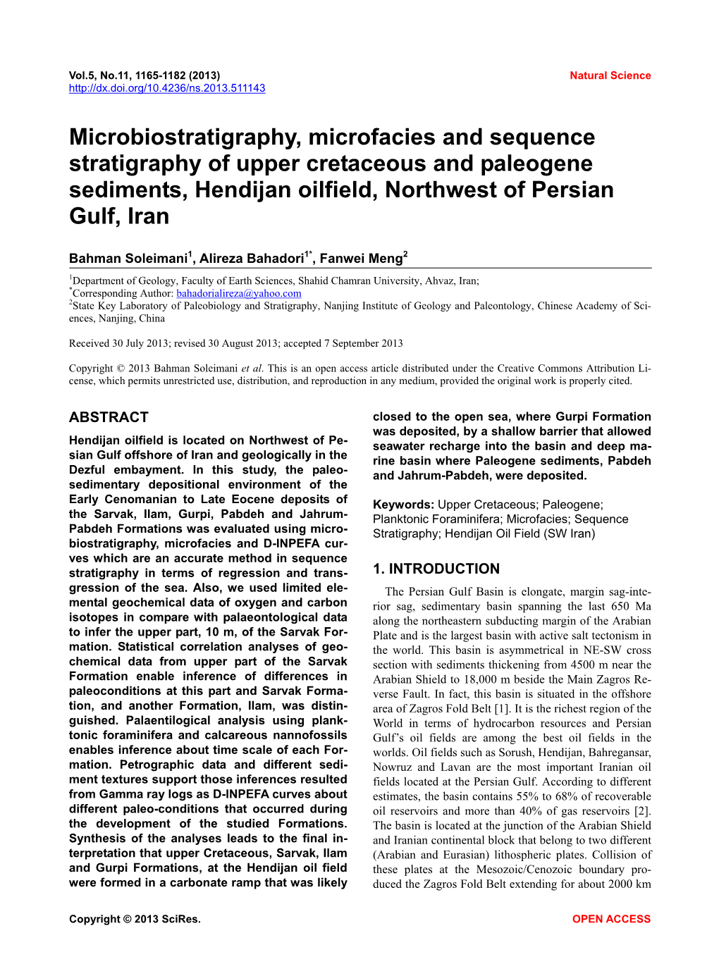 Microbiostratigraphy, Microfacies and Sequence Stratigraphy of Upper Cretaceous and Paleogene Sediments, Hendijan Oilfield, Northwest of Persian Gulf, Iran