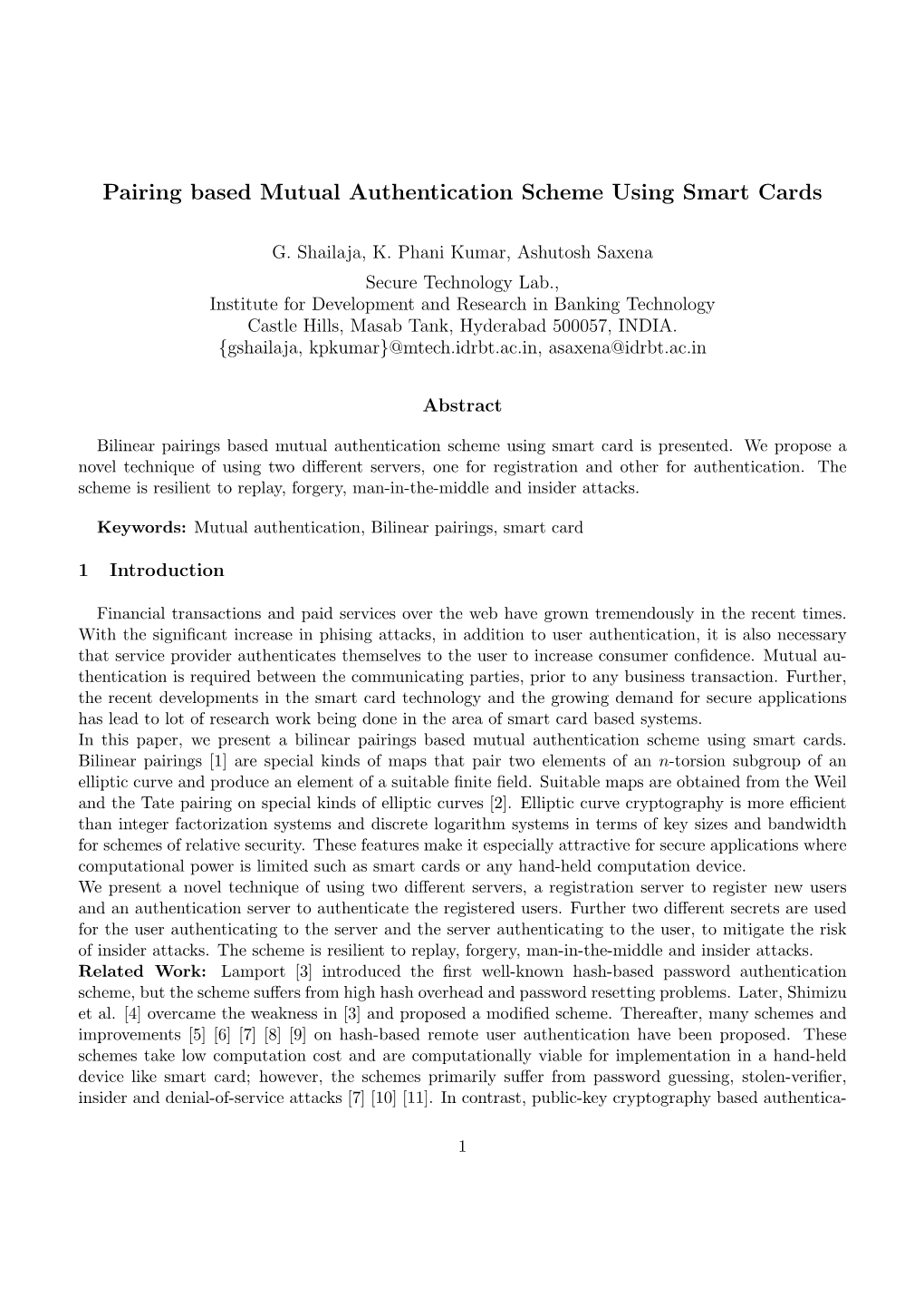 Pairing Based Mutual Authentication Scheme Using Smart Cards