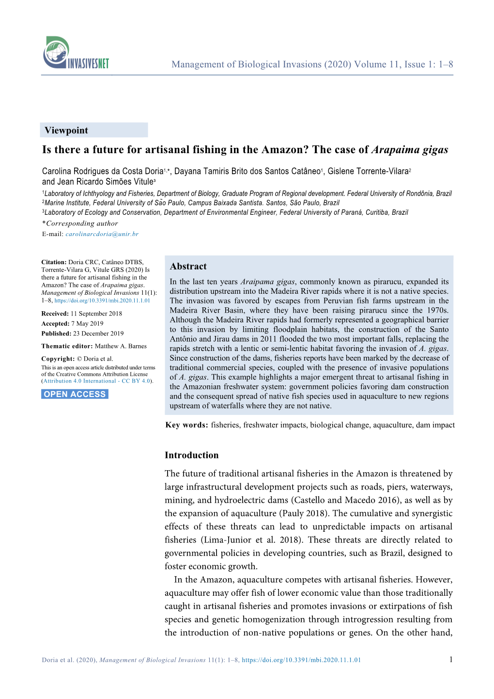 Is There a Future for Artisanal Fishing in the Amazon? the Case of Arapaima Gigas