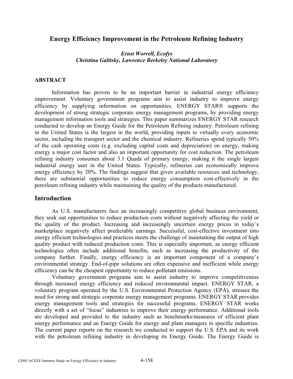 Energy Efficiency Improvement in the Petroleum Refining Industry