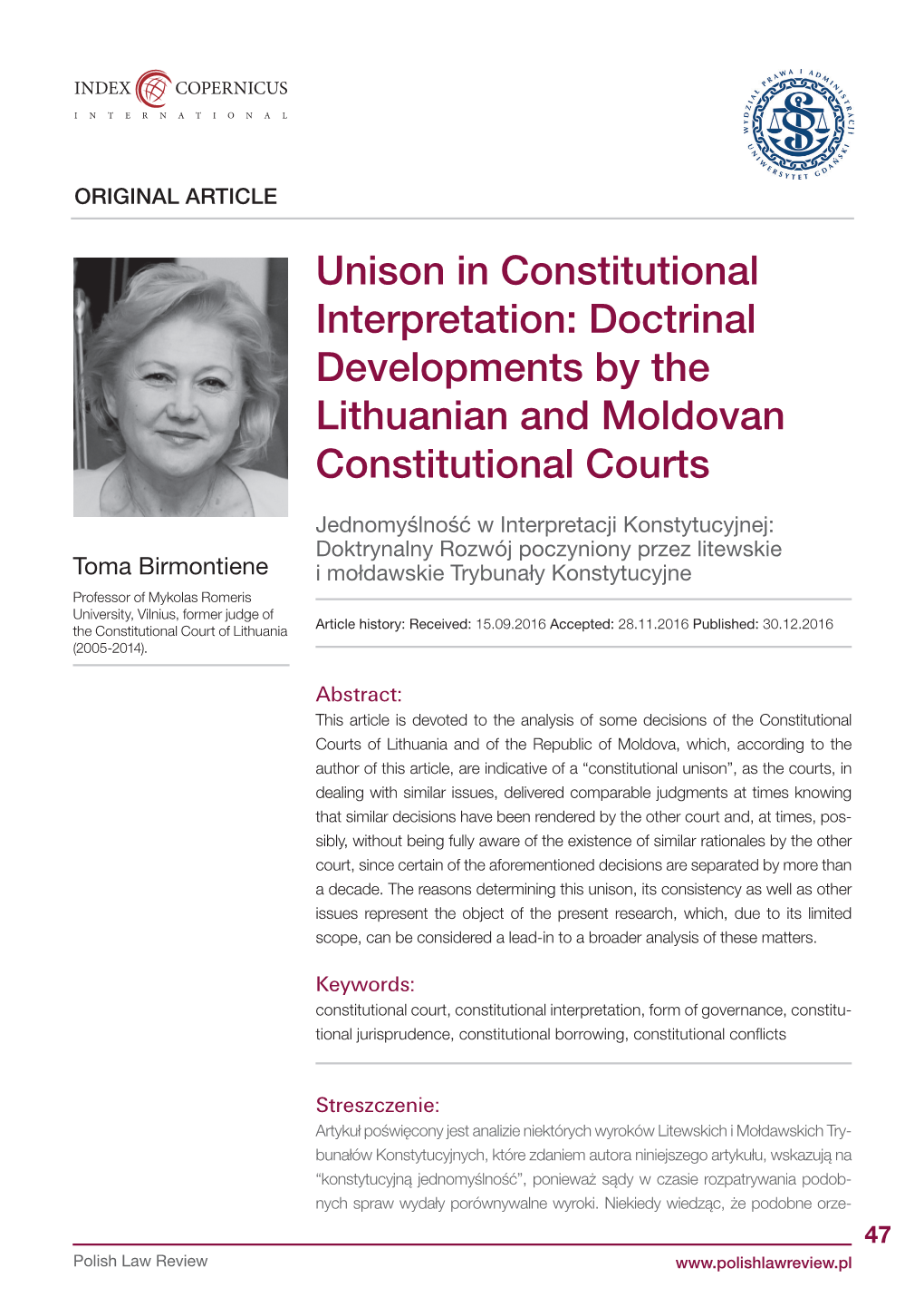 Unison in Constitutional Interpretation: Doctrinal Developments by the Lithuanian and Moldovan Constitutional Courts