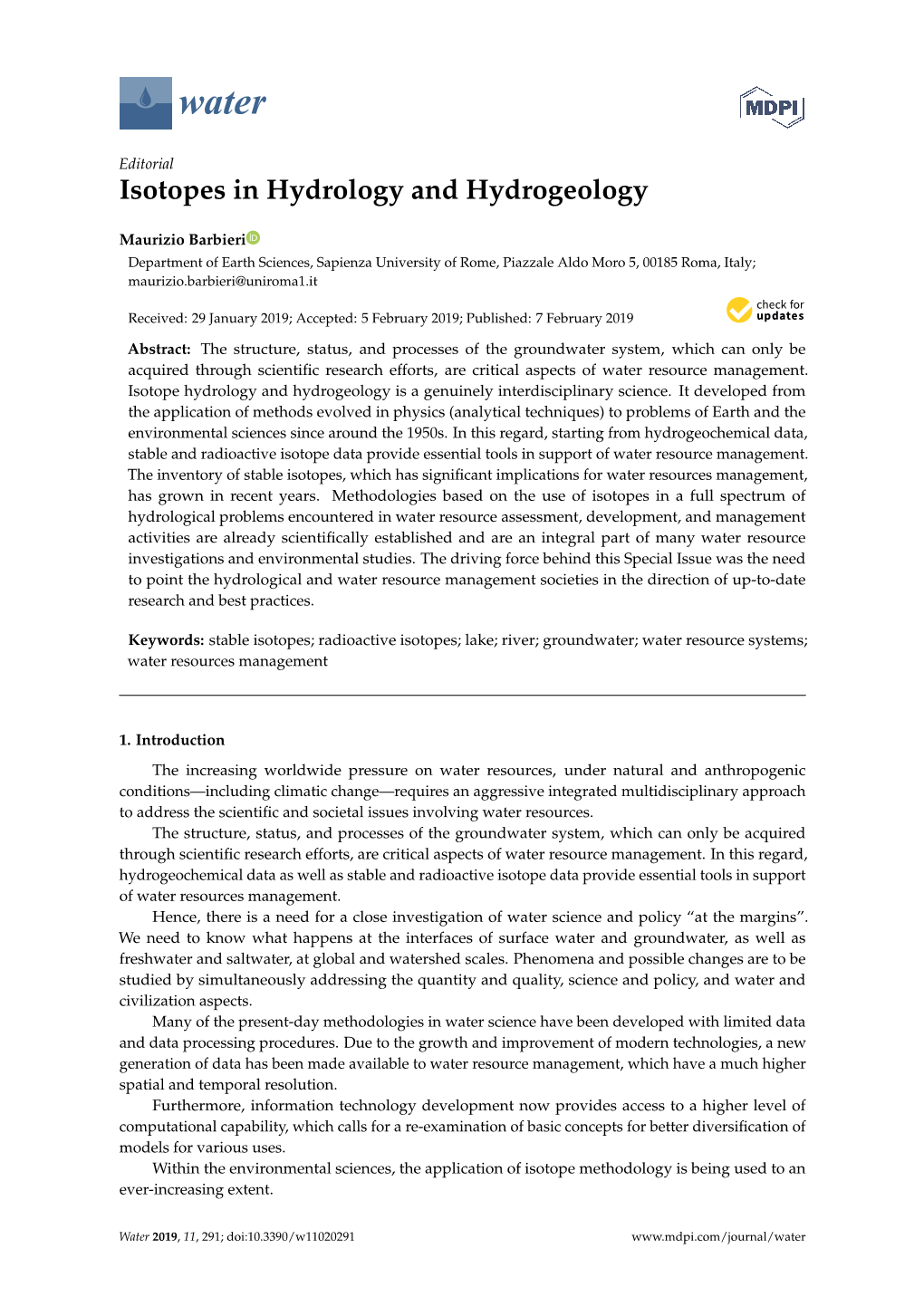 Isotopes in Hydrology and Hydrogeology