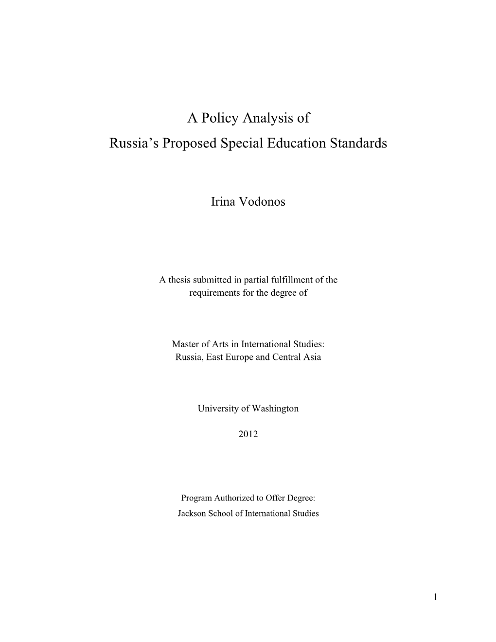 A Policy Analysis of Russia's Proposed Special Education