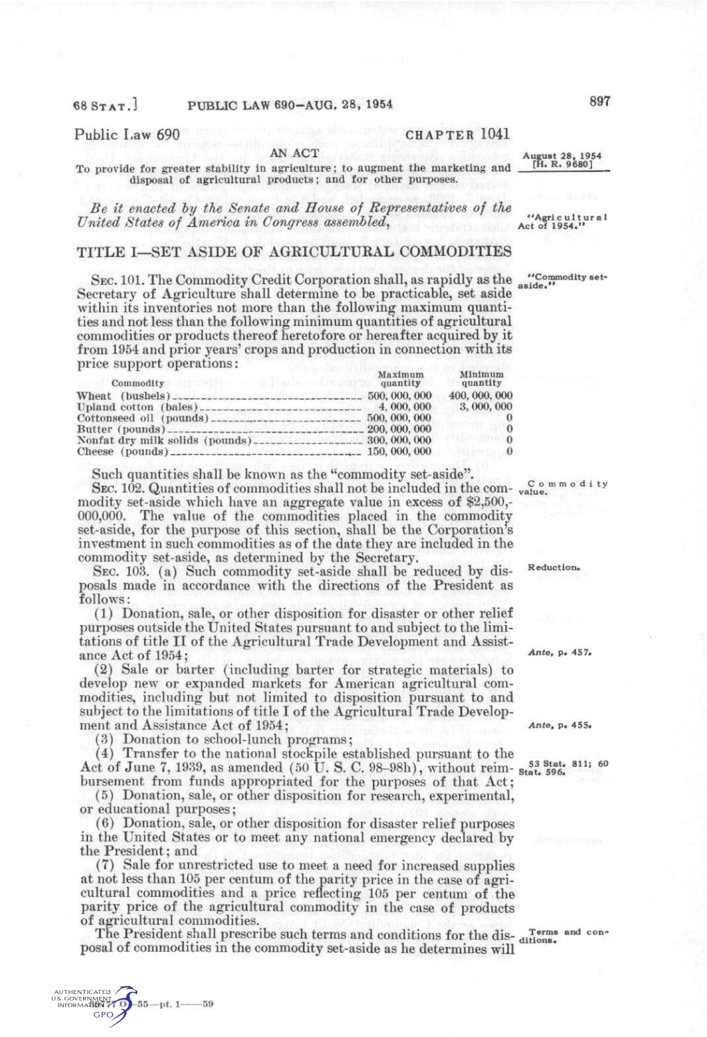 Agricultural Act of 1954