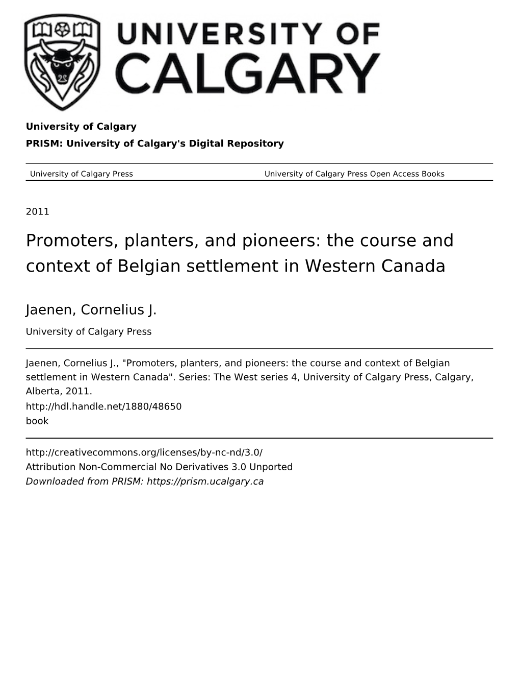 The Course and Context of Belgian Settlement in Western Canada