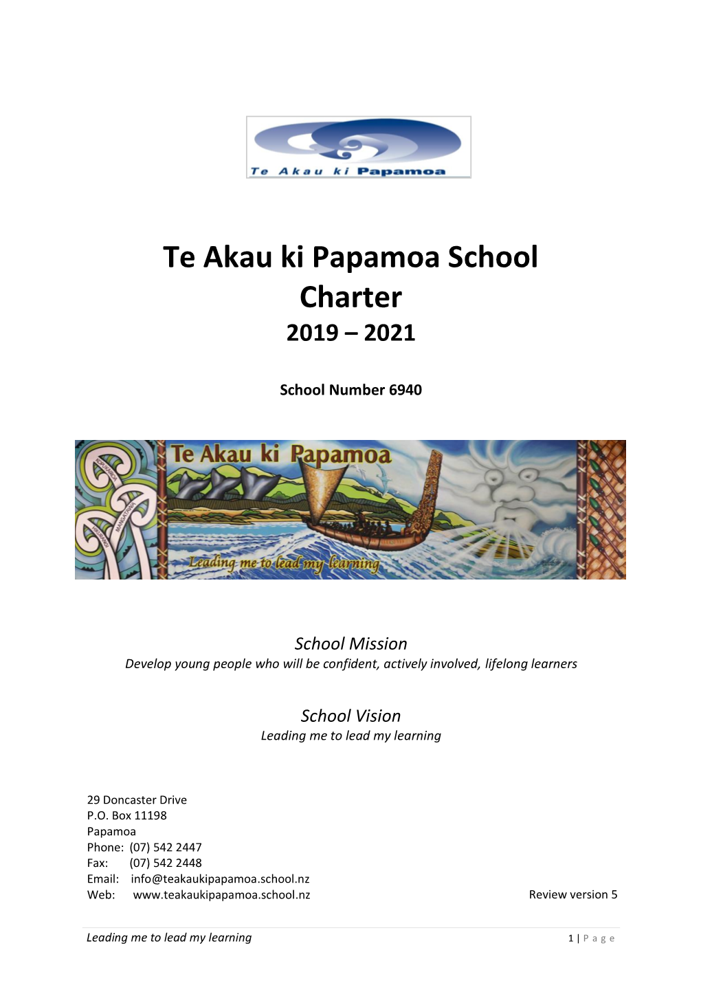Te Akau Ki Papamoa School Charter 2019 – 2021