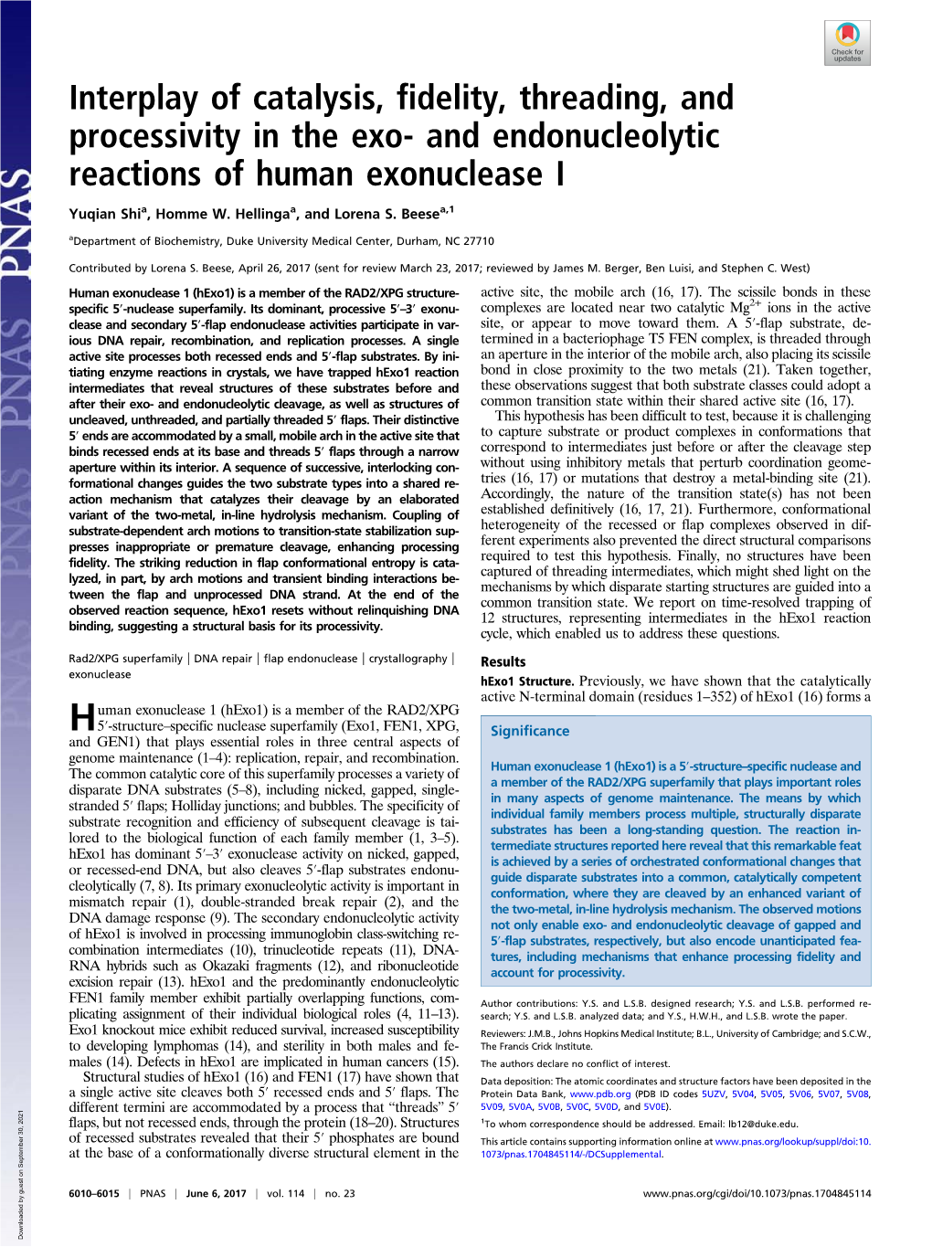 Interplay of Catalysis, Fidelity, Threading, and Processivity in the Exo- and Endonucleolytic Reactions of Human Exonuclease I