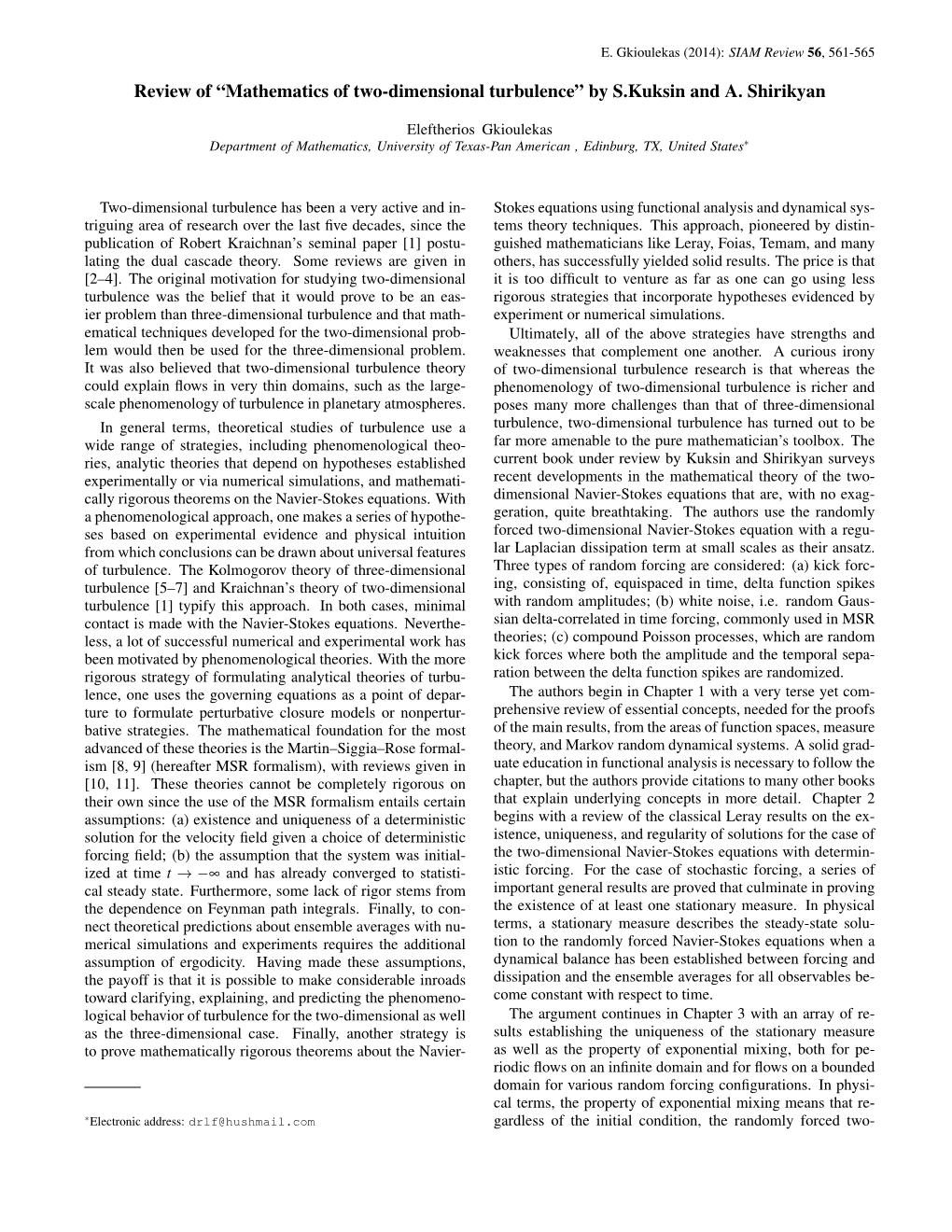 Review of “Mathematics of Two-Dimensional Turbulence” by S.Kuksin and A