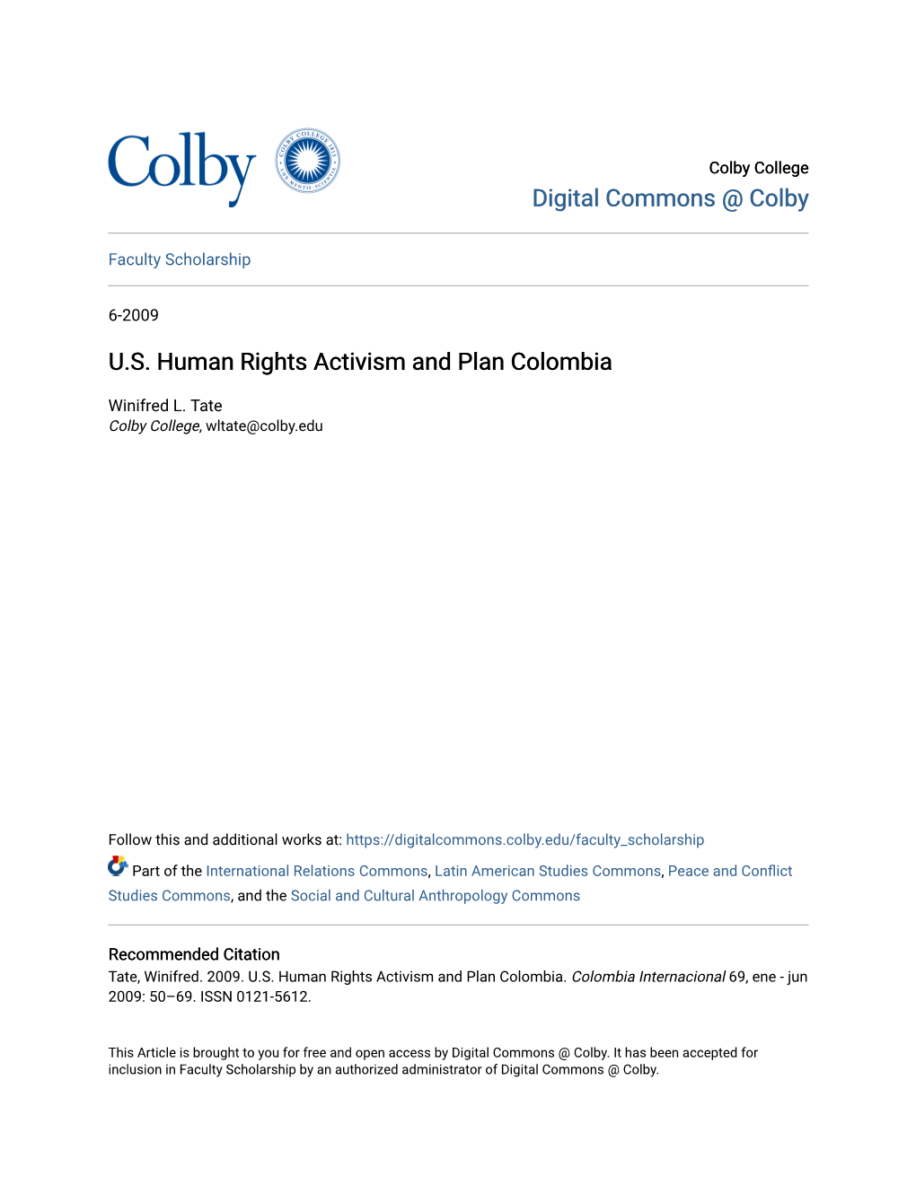 U.S. Human Rights Activism and Plan Colombia