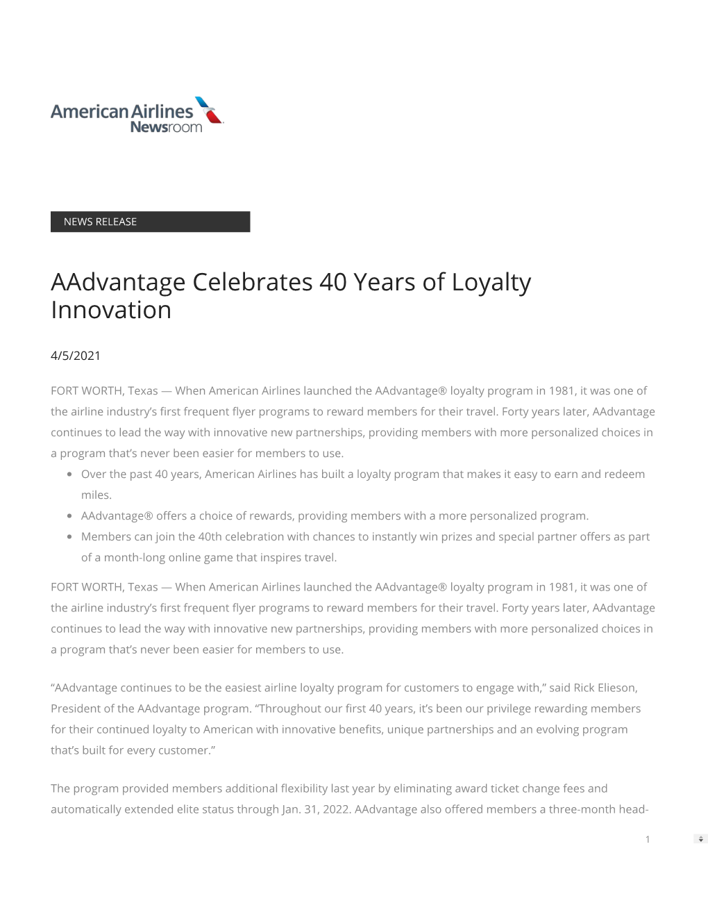 Aadvantage Celebrates 40 Years of Loyalty Innovation
