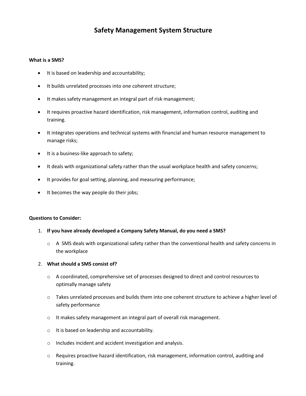 Safety Management System Structure