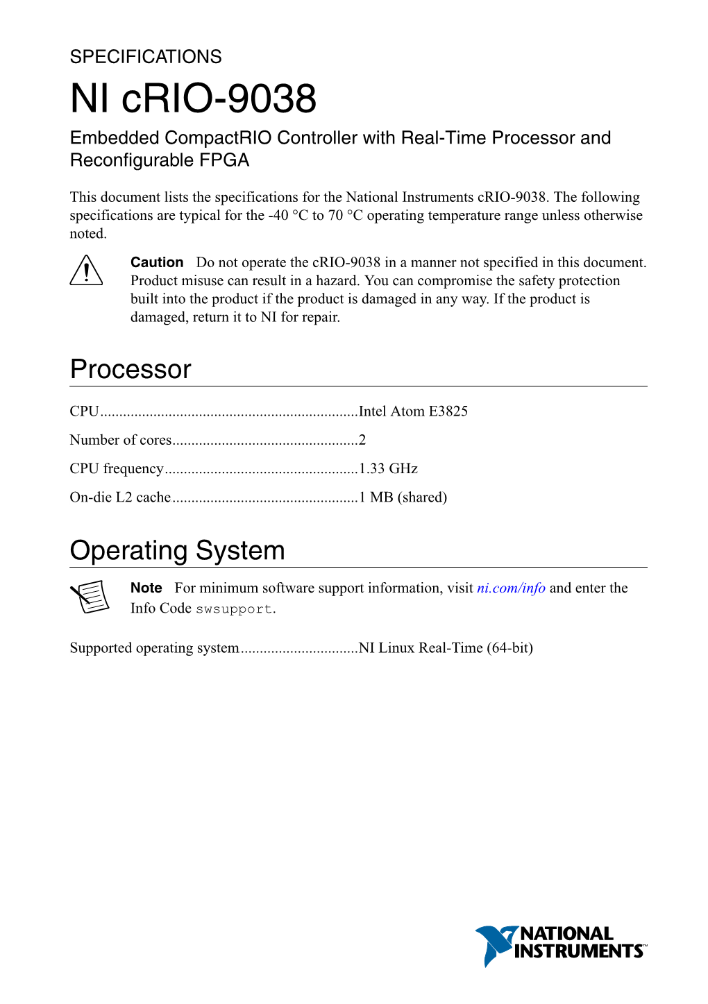 NI Crio-9038 Specifications RS-485/422 (DTE) Serial Port