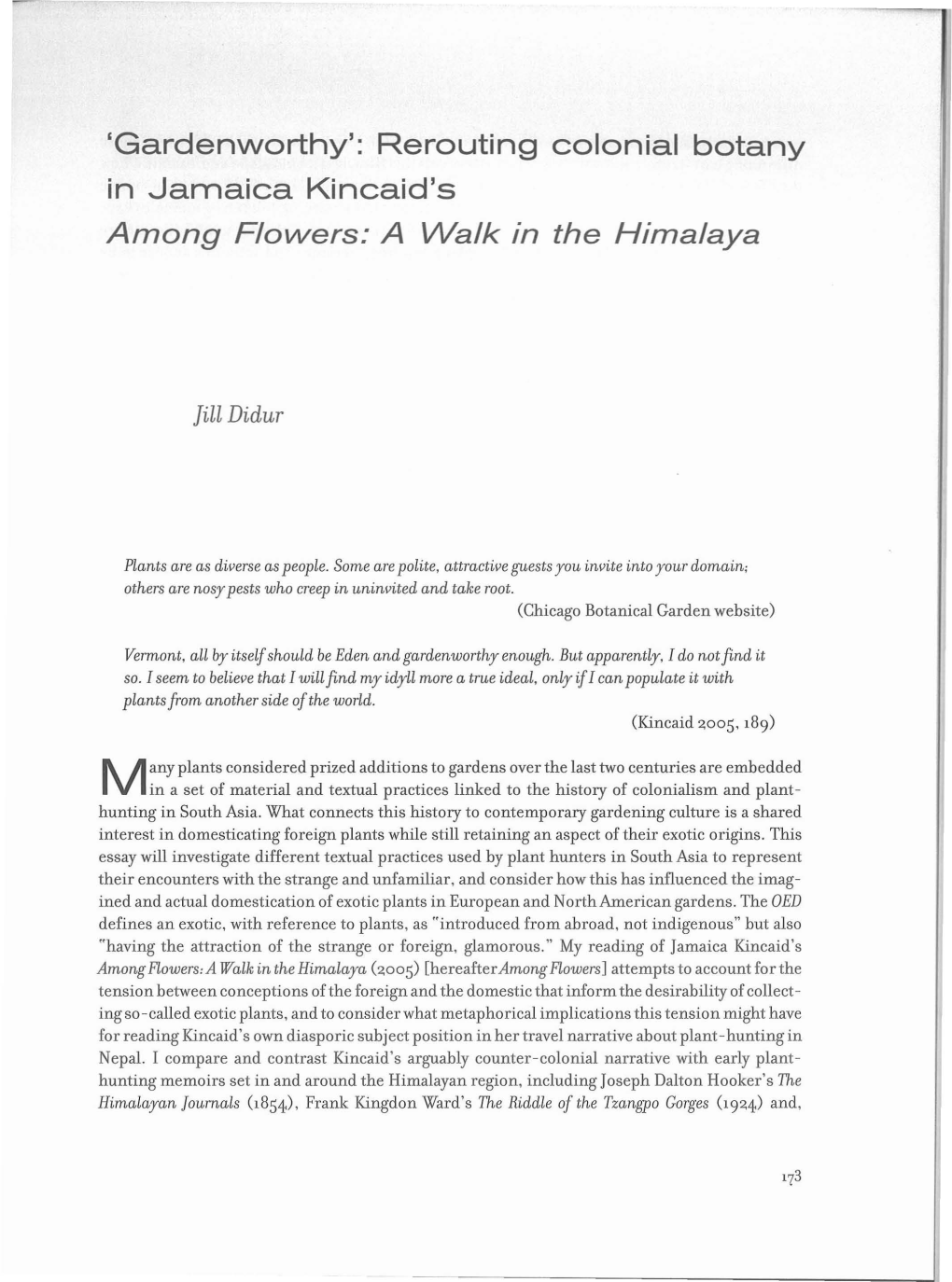 Rerouting Colonial Botany in Jamaica Kincaid's Among Flowers: a Walk in the Himalaya