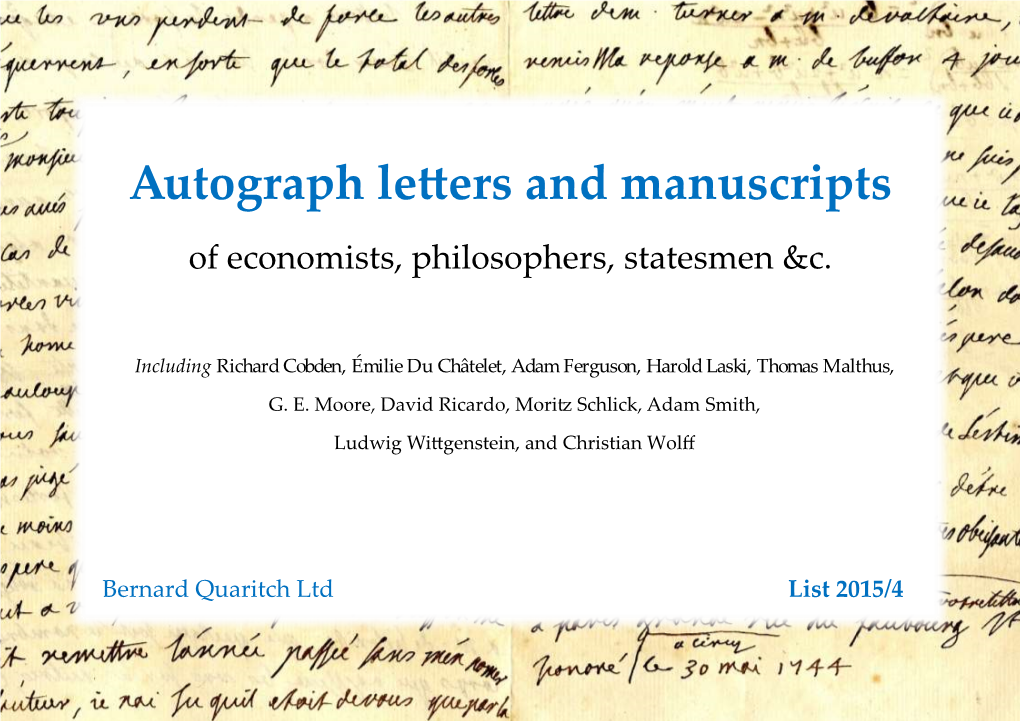 Autograph Letters and Manuscripts of Economists, Philosophers, Statesmen &C