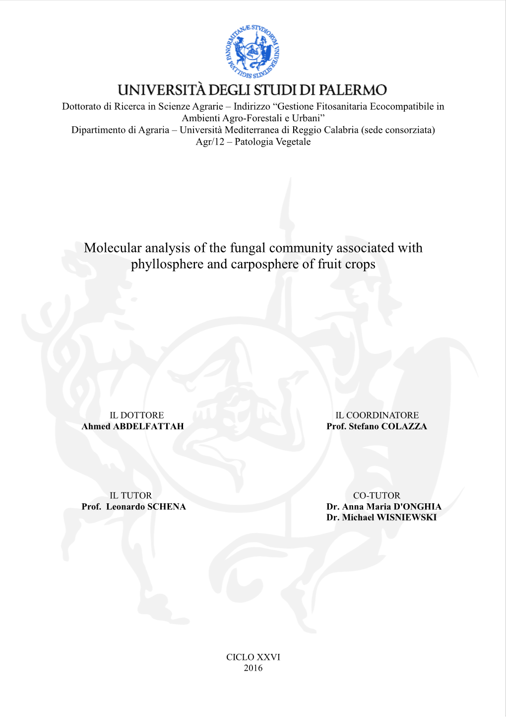 Molecular Analysis of the Fungal Community Associated with Phyllosphere and Carposphere of Fruit Crops