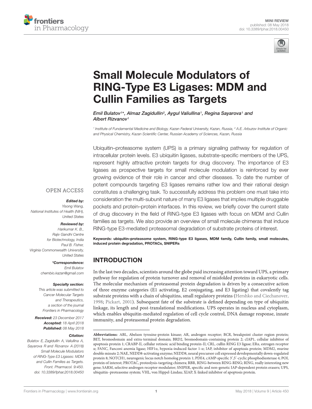 Small Molecule Modulators of RING-Type E3 Ligases: MDM and Cullin Families As Targets