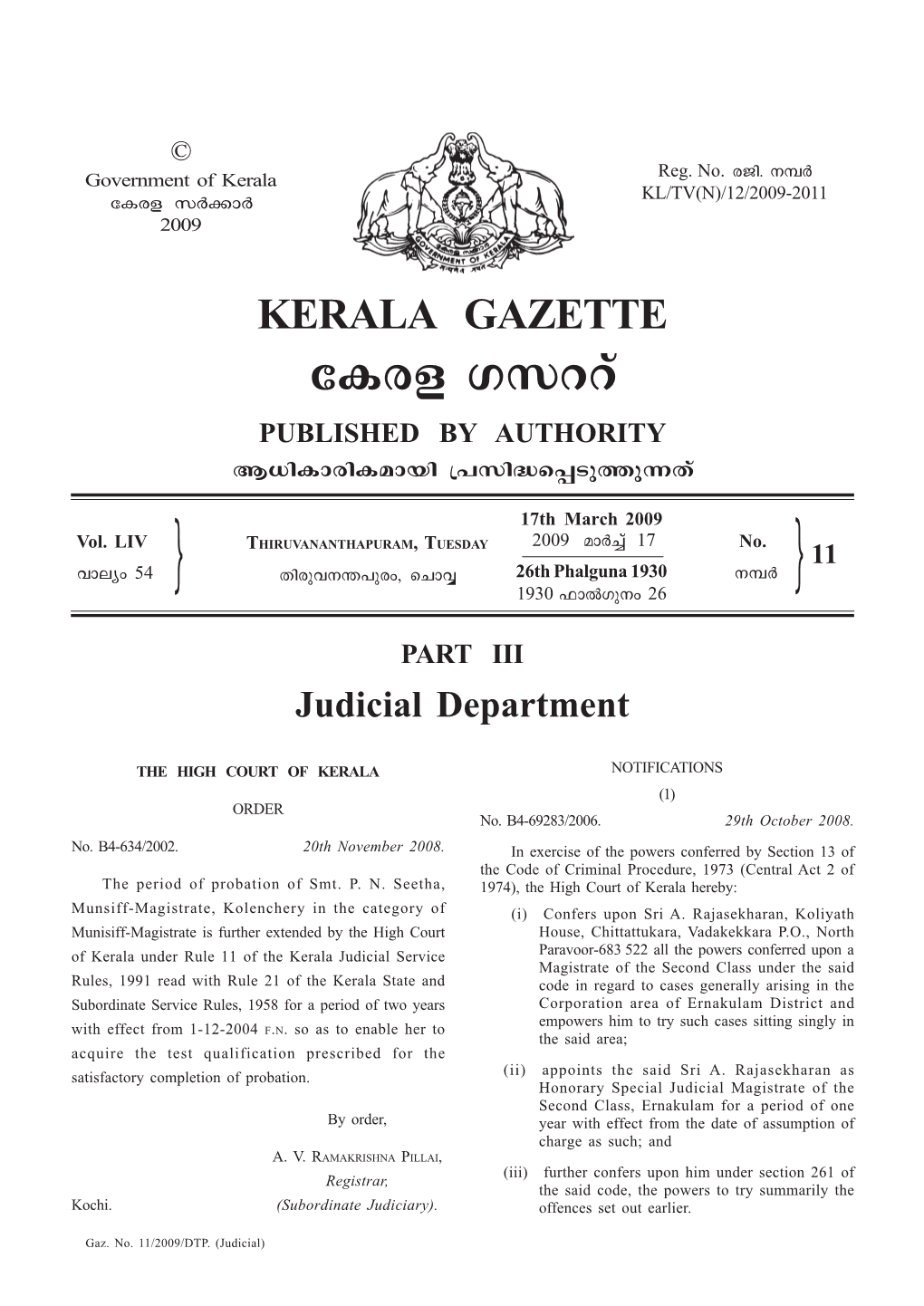 Gaz. No. 11 Judicial