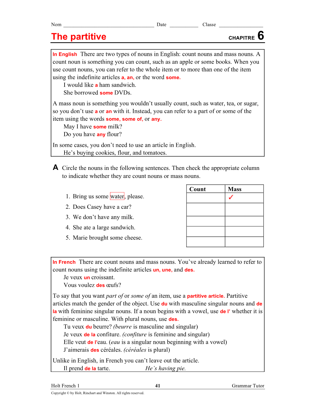 The Partitive CHAPITRE 6