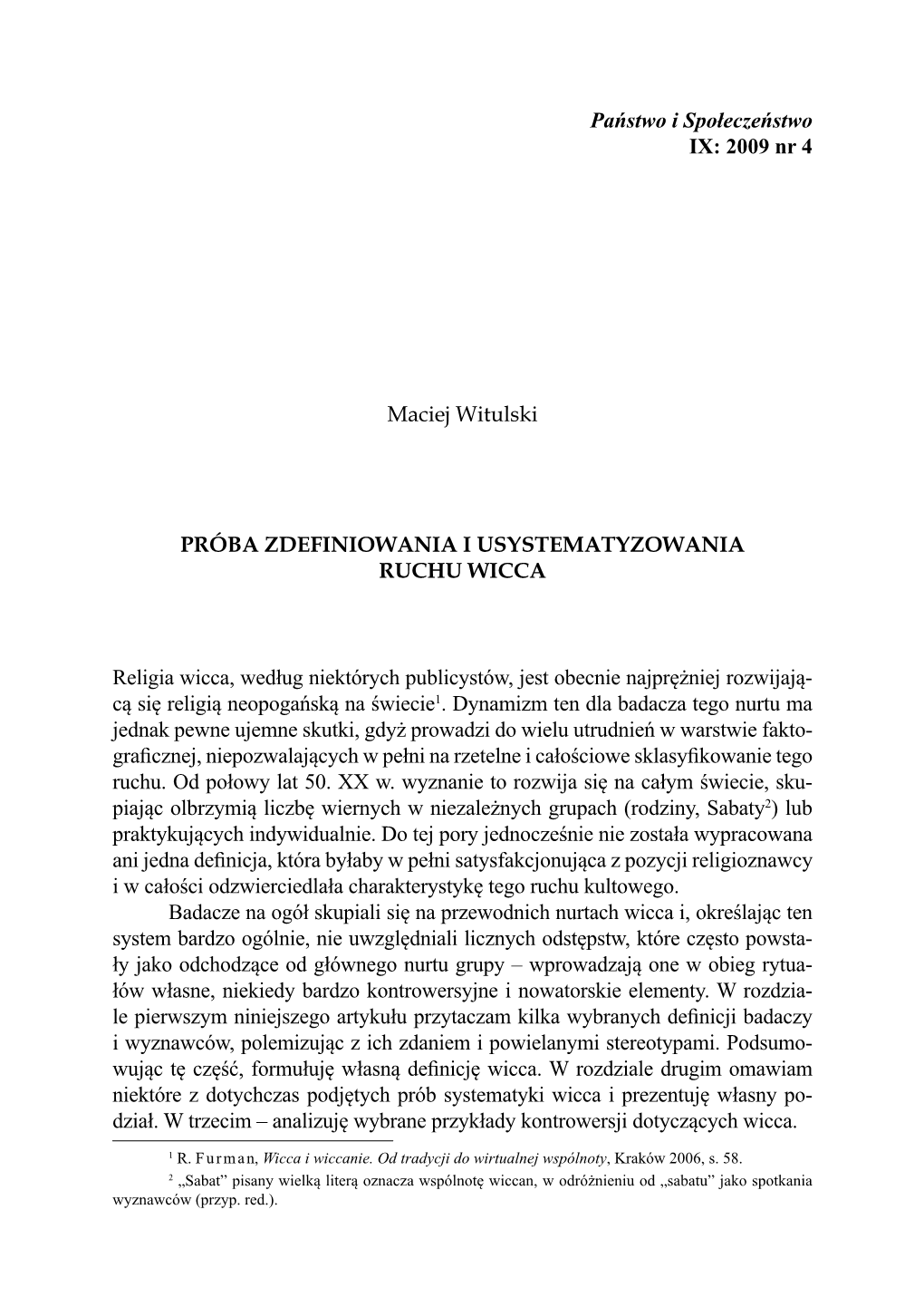 Próba Zdefiniowania I Usystematyzowania Ruchu Wicca