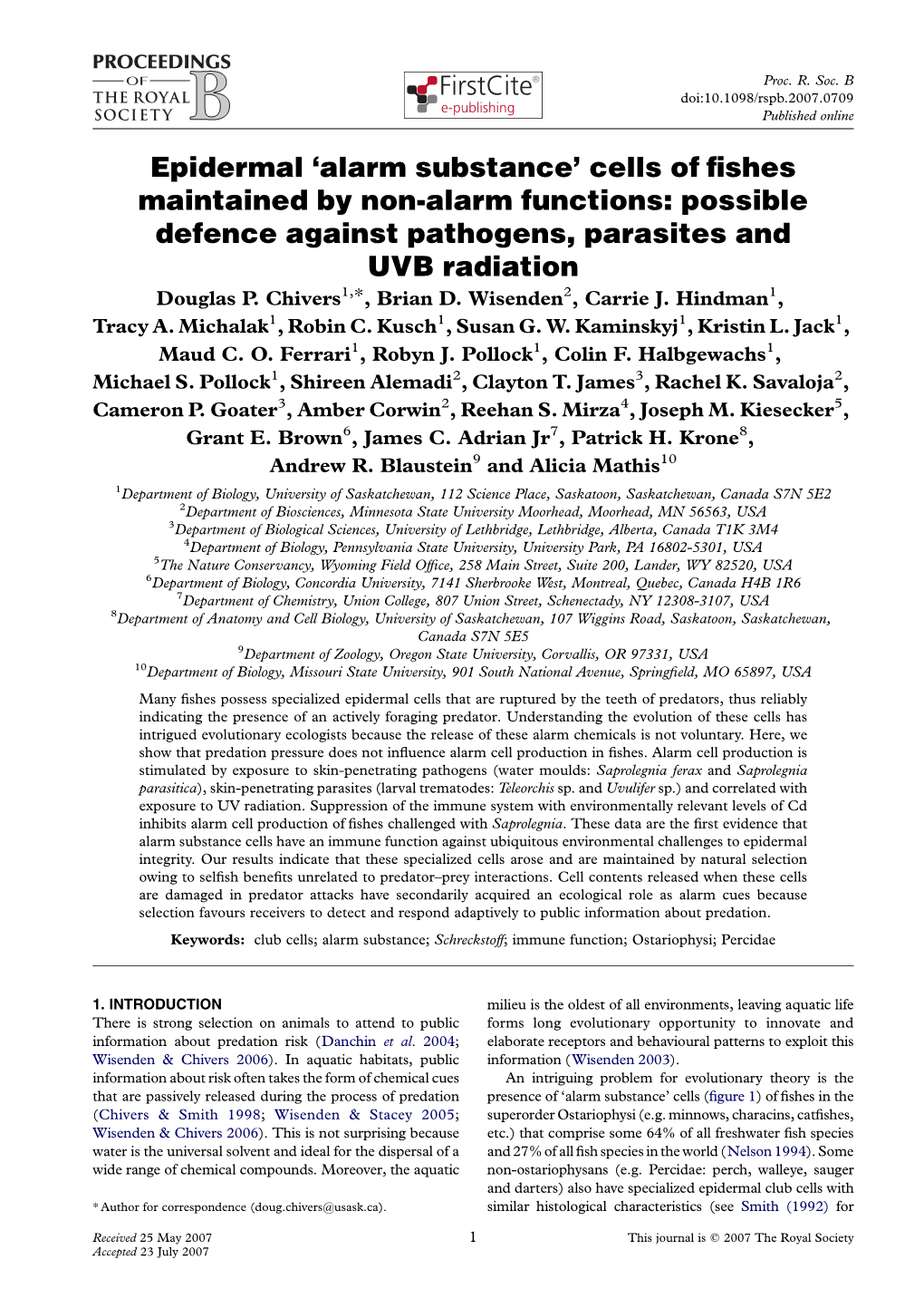 Epidermal 'Alarm Substance'