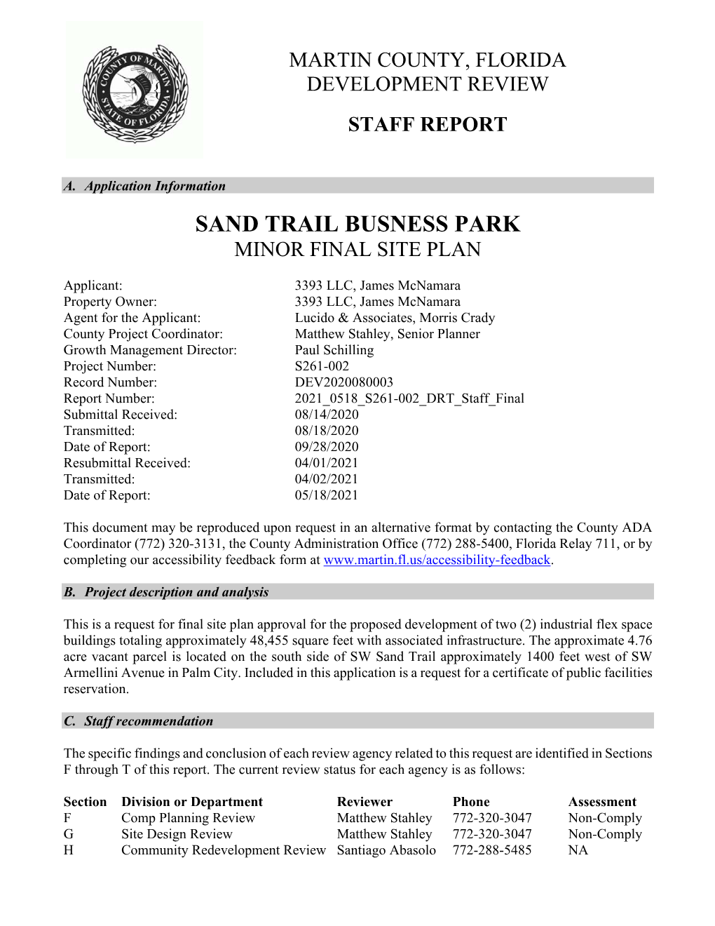 Sand Trail Busness Park Minor Final Site Plan