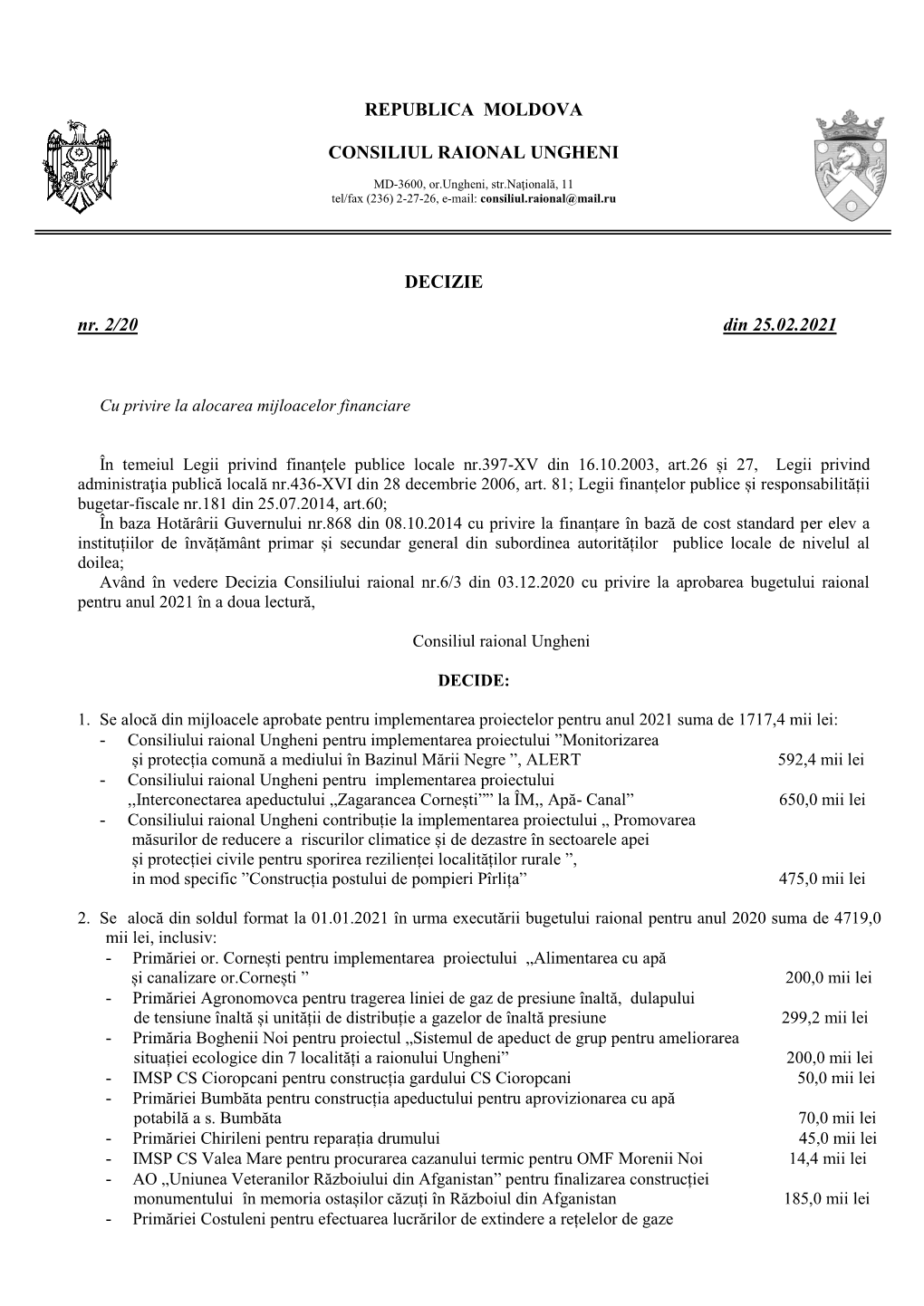 DECIZIE Nr. 2/20 Din 25.02.2021