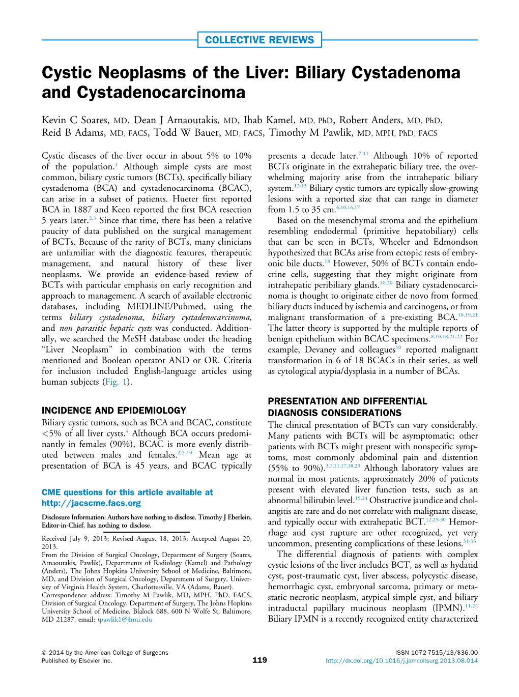 Cystic Neoplasms of the Liver: Biliary Cystadenoma and Cystadenocarcinoma