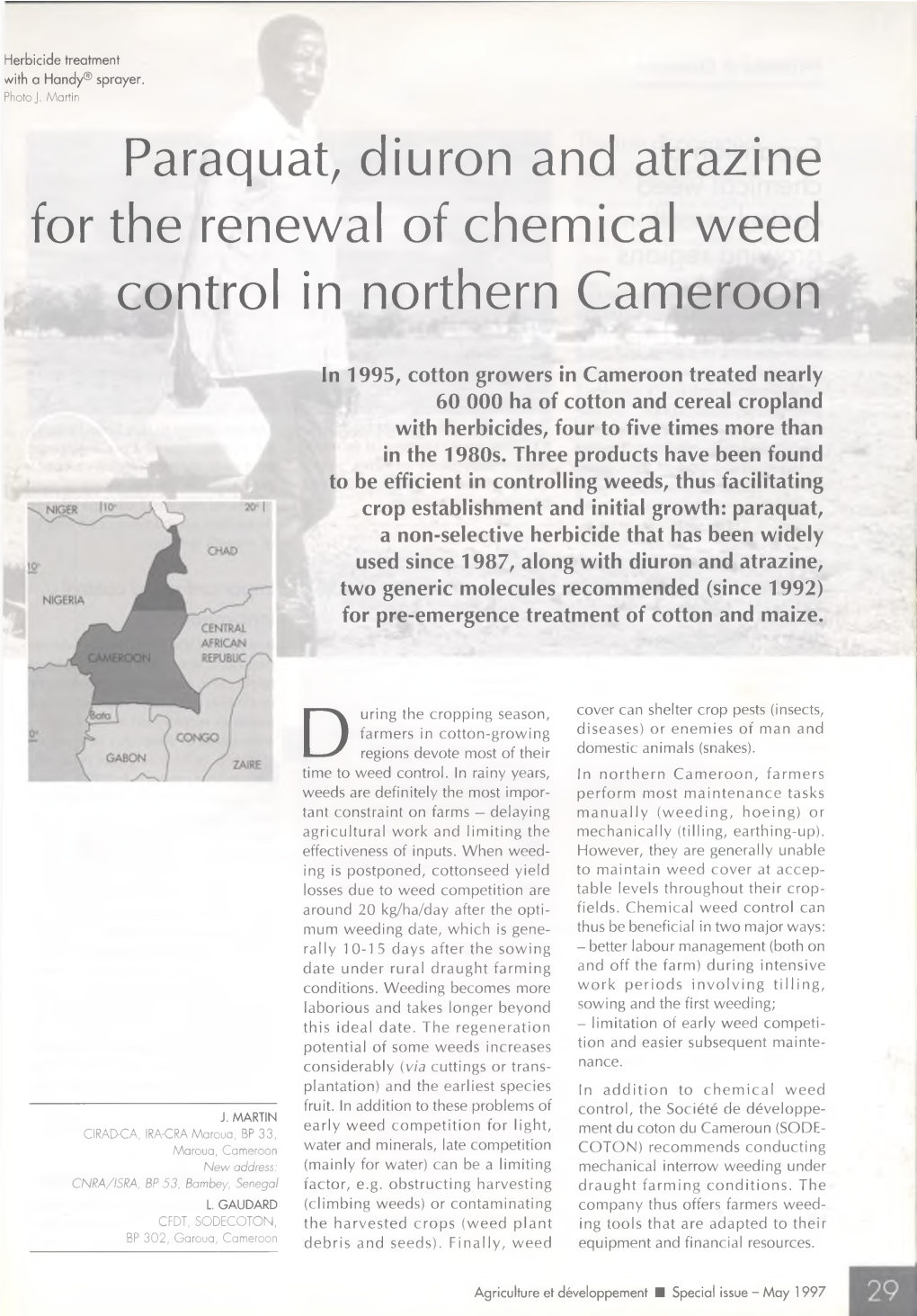 Paraquat, Diuron and Atrazine for the Renewal of Chemical Weed Control in Northern Cameroon