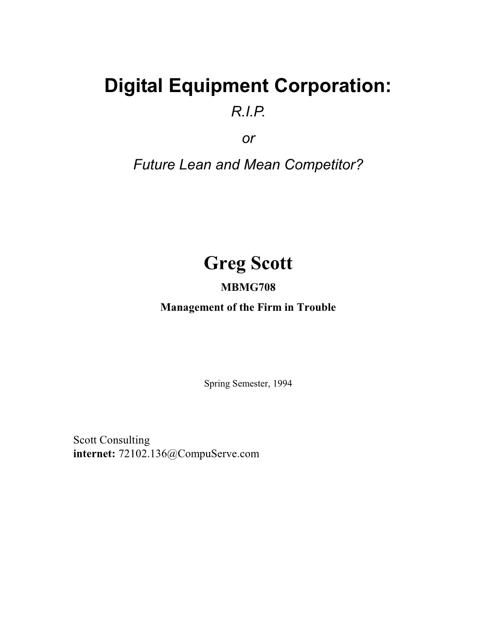 Digital Equipment Corporation: Greg Scott