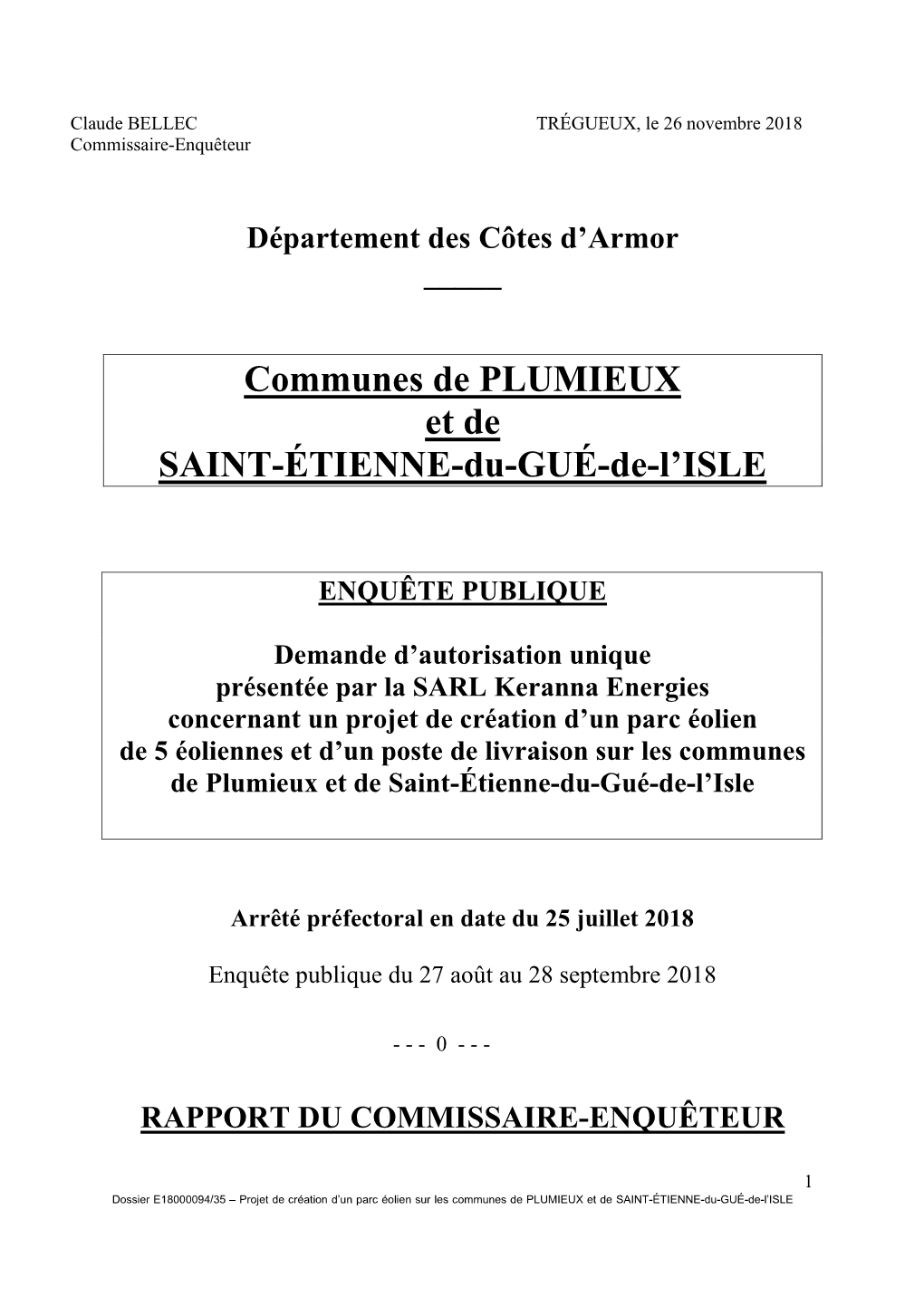 Communes De PLUMIEUX Et De SAINT-ÉTIENNE-Du-GUÉ-De-L'isle