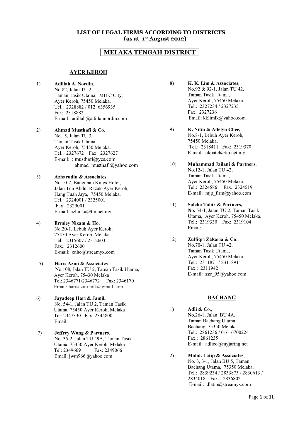 Seniority List of Advocates & Solicitors