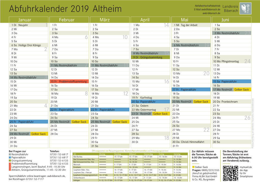 Abfuhrkalender 2019 Altheim