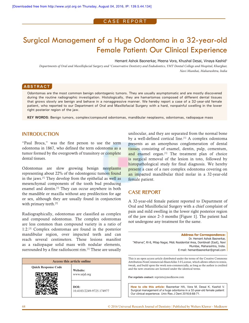 Surgical Management of a Huge Odontoma in a 32‑Year‑Old Female Patient: Our Clinical Experience