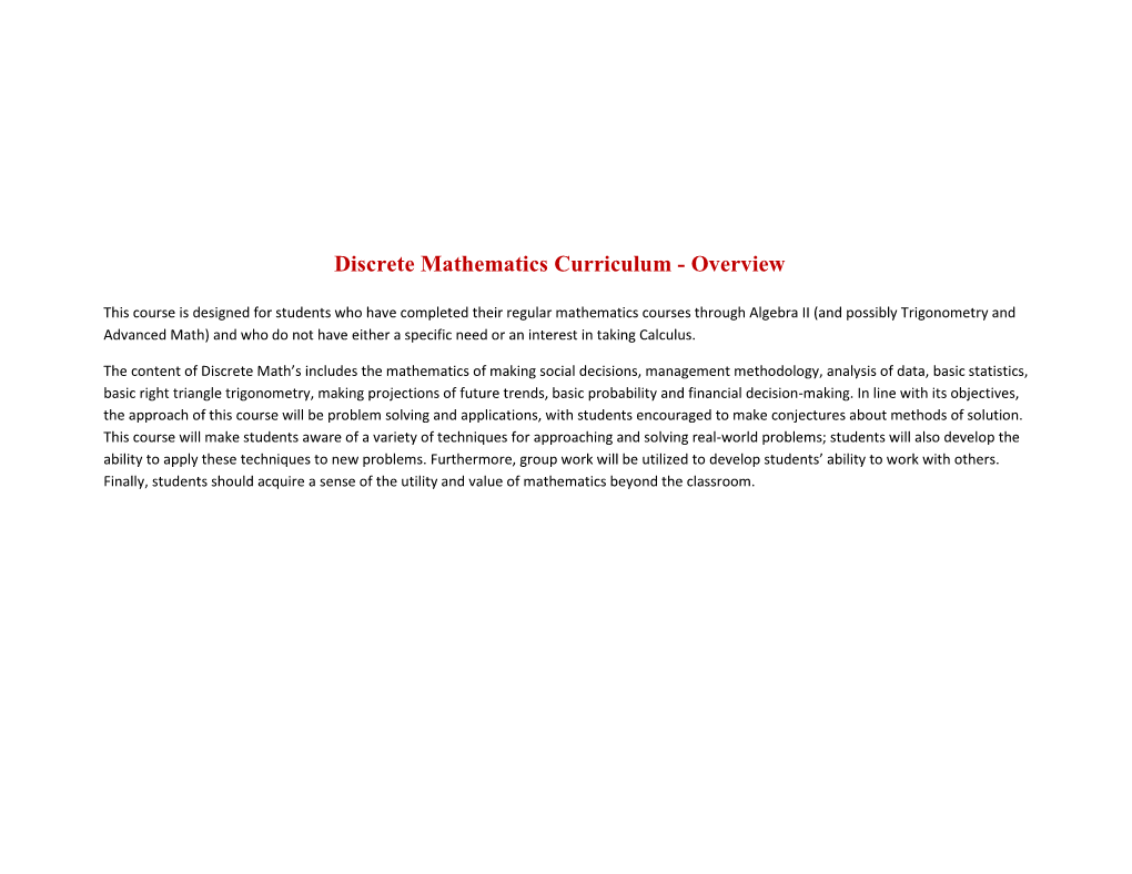 Discrete Mathematics Curriculum - Overview