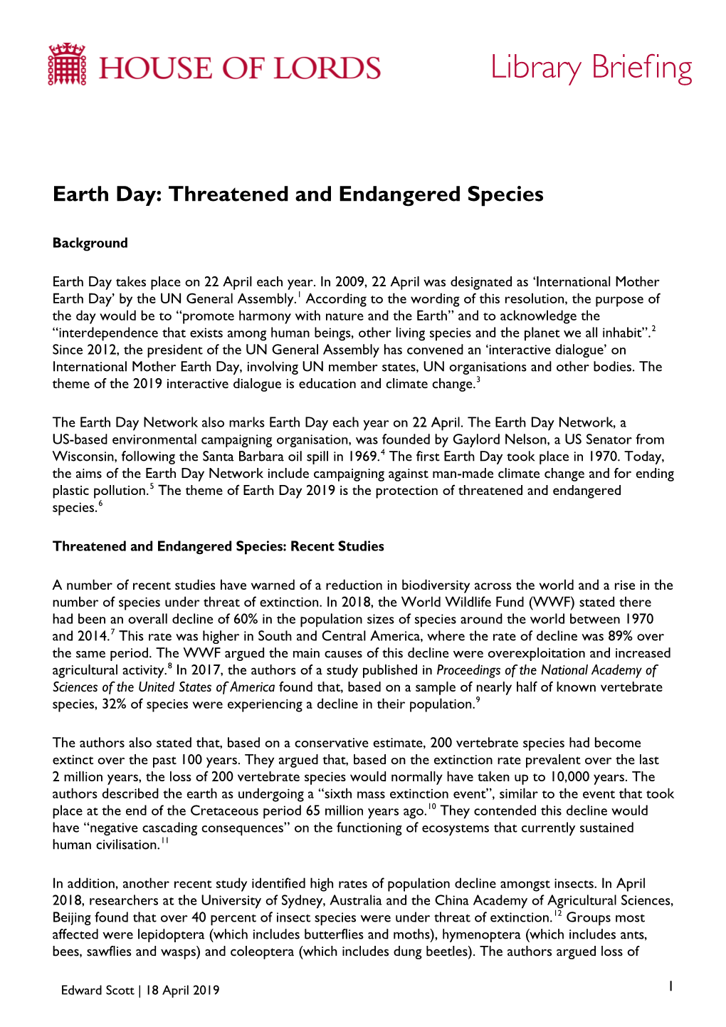 Earth Day: Threatened and Endangered Species