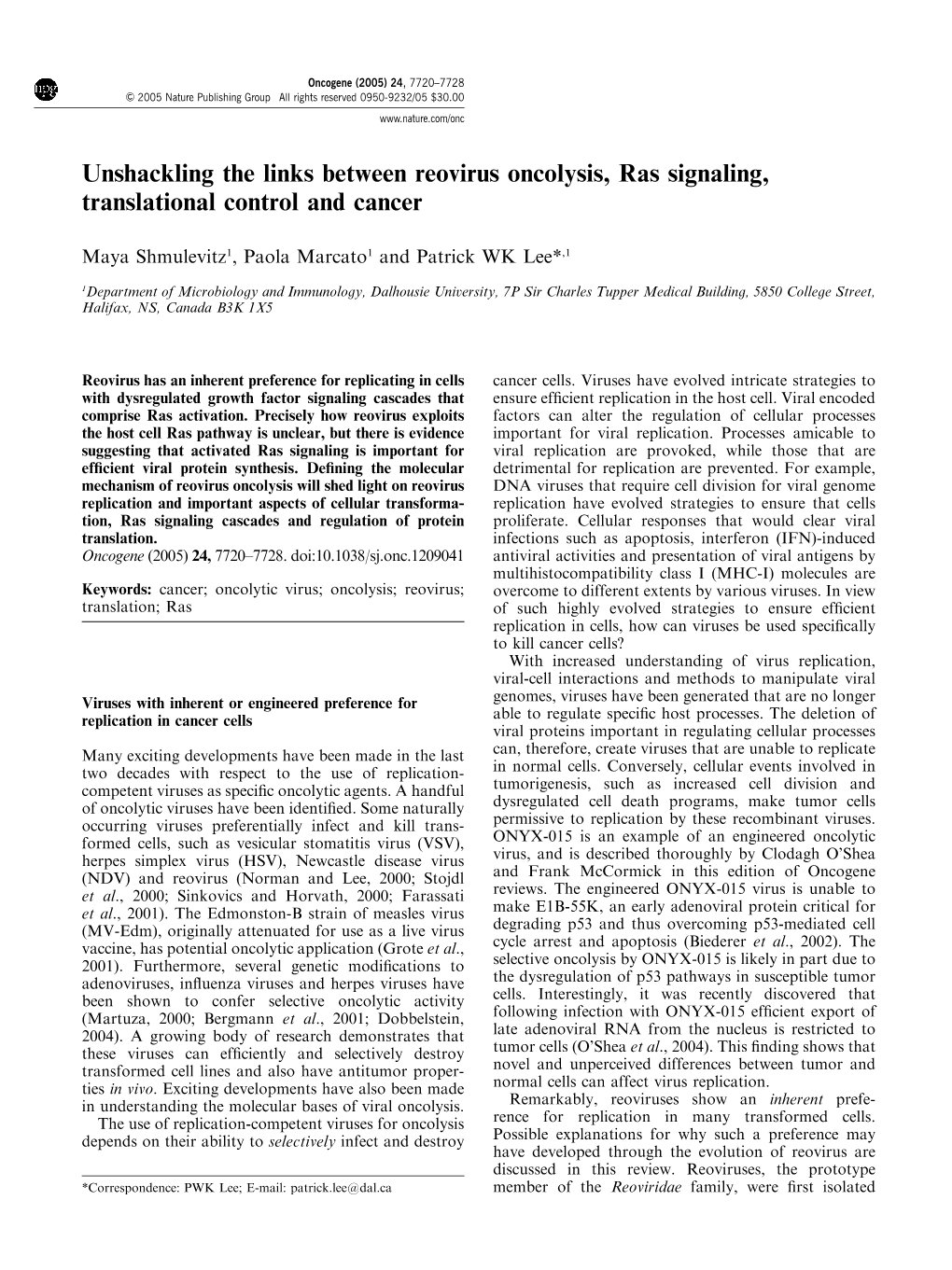 Unshackling the Links Between Reovirus Oncolysis, Ras Signaling, Translational Control and Cancer