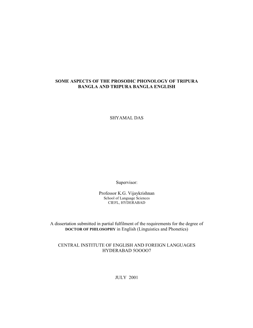 Some Aspects of the Prosodic Phonology of Tripura Bangla and Tripura Bangla English