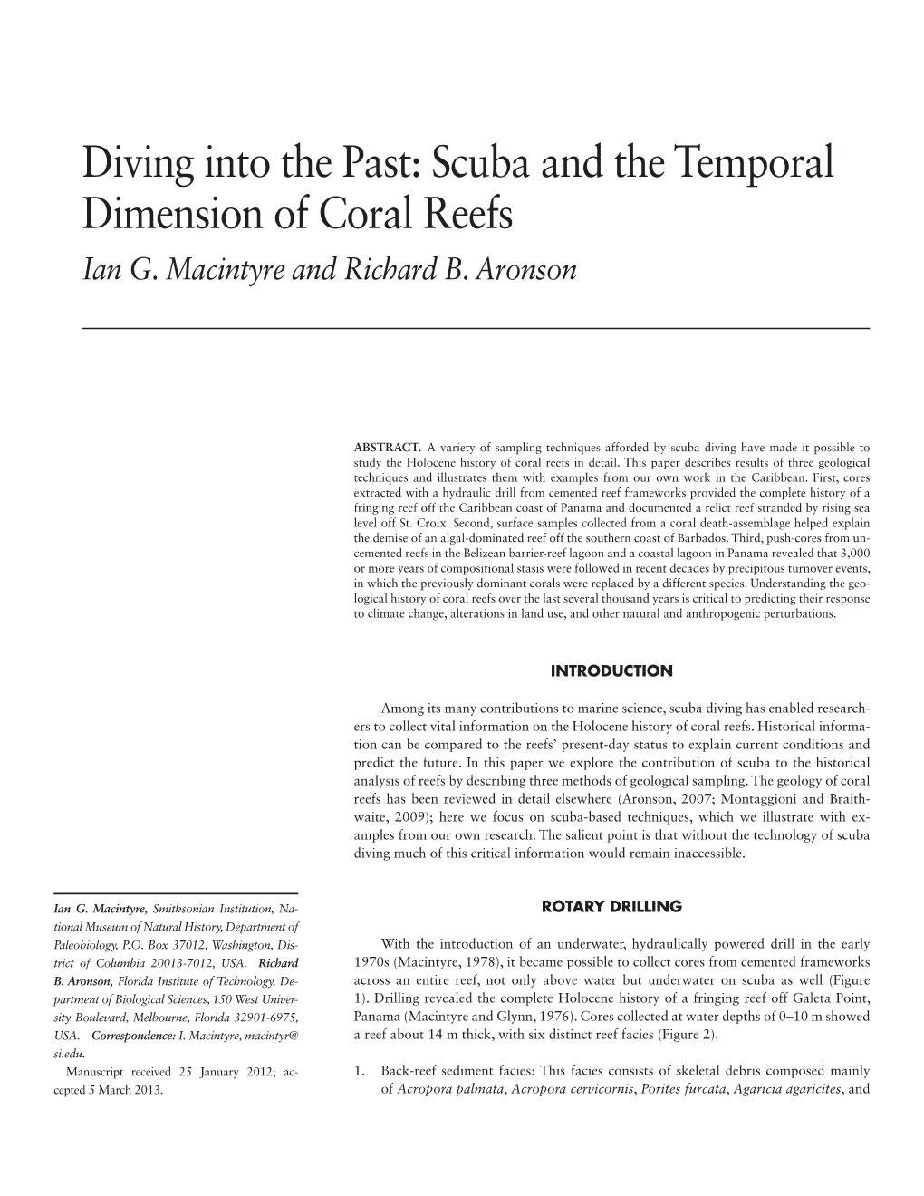 Diving Into the Past: Scuba and the Temporal Dimension of Coral Reefs Ian G