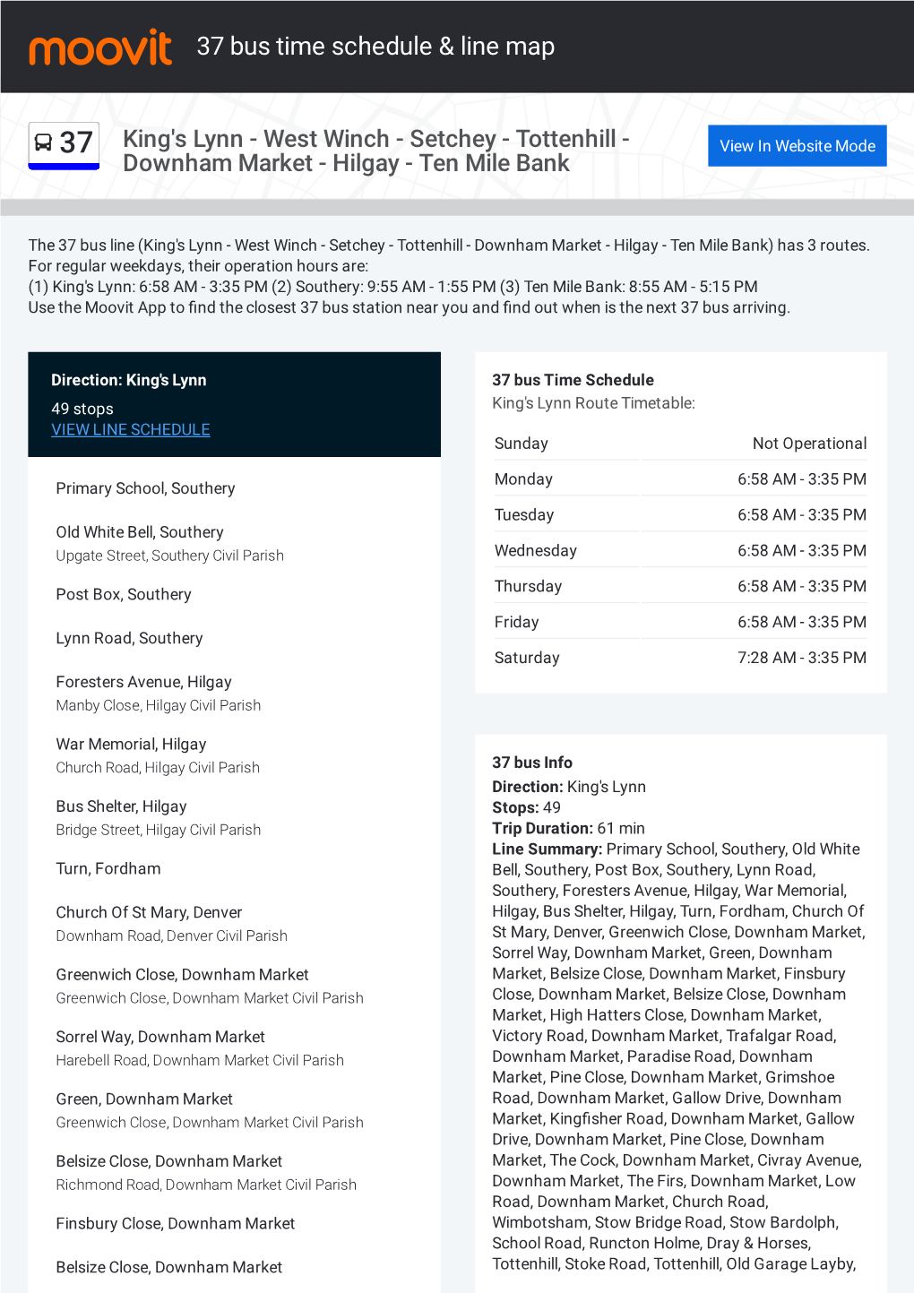 37 Bus Time Schedule & Line Route